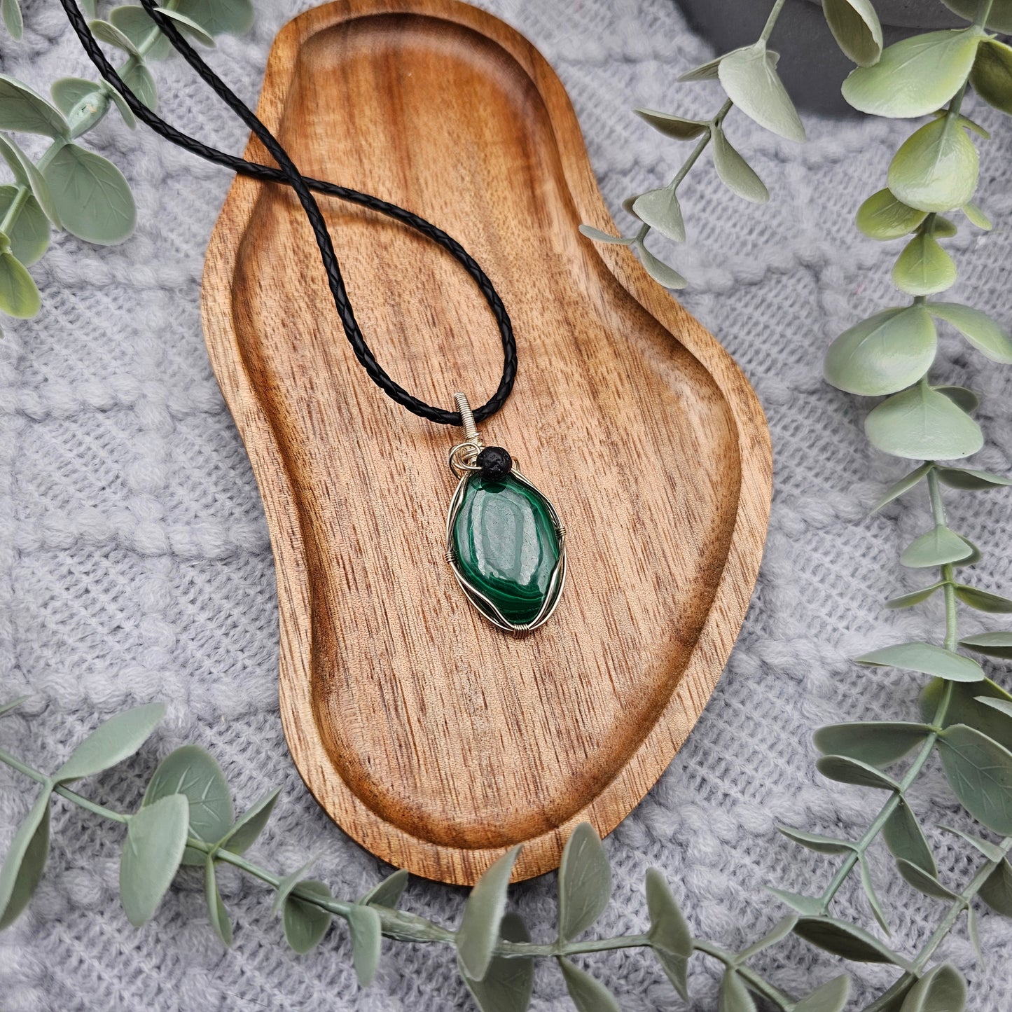 Malachite & Lava Pendant | 925 Silver | Gemstone Necklace