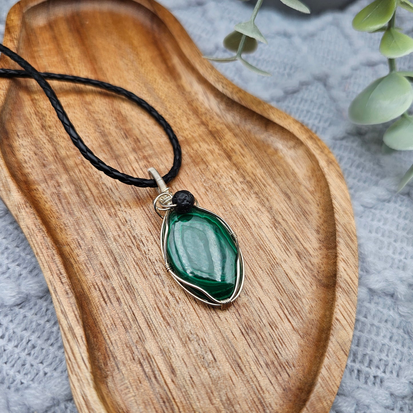 Malachite & Lava Pendant | 925 Silver | Gemstone Necklace