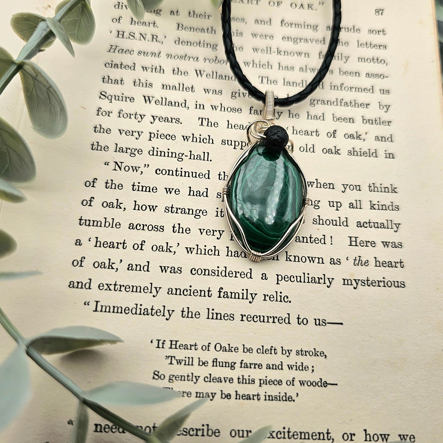 Malachite & Lava Pendant | 925 Silver | Gemstone Necklace