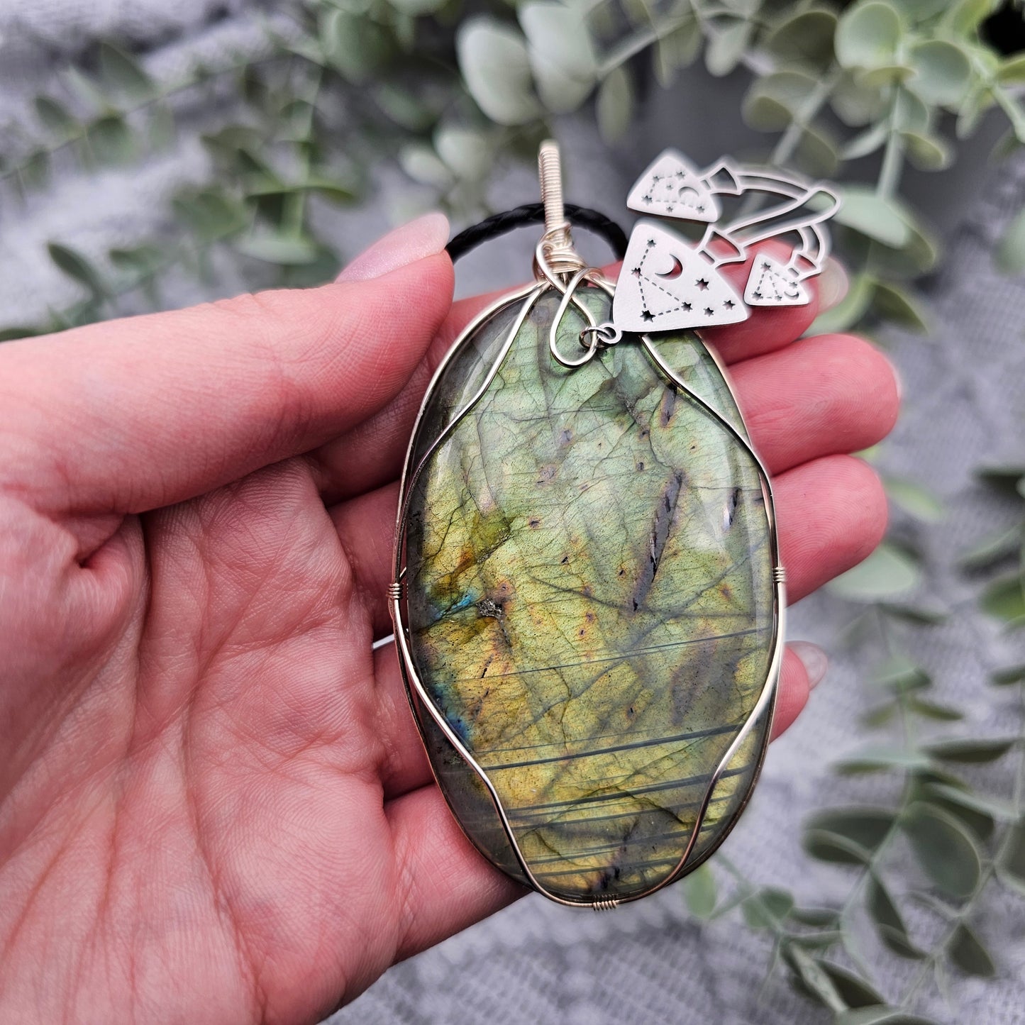 Labradorit & Pilze Anhänger | 925er Silber | Edelstein Halskette