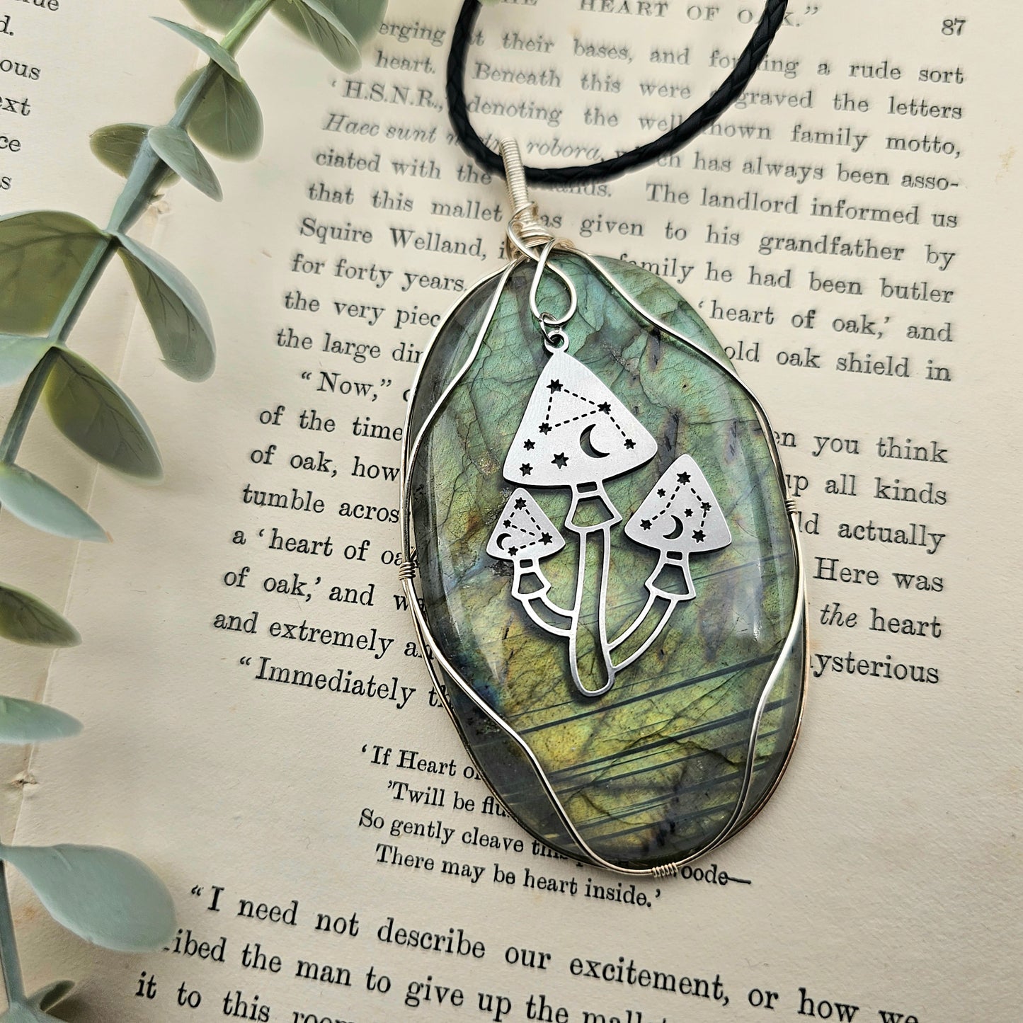 Labradorit & Pilze Anhänger | 925er Silber | Edelstein Halskette