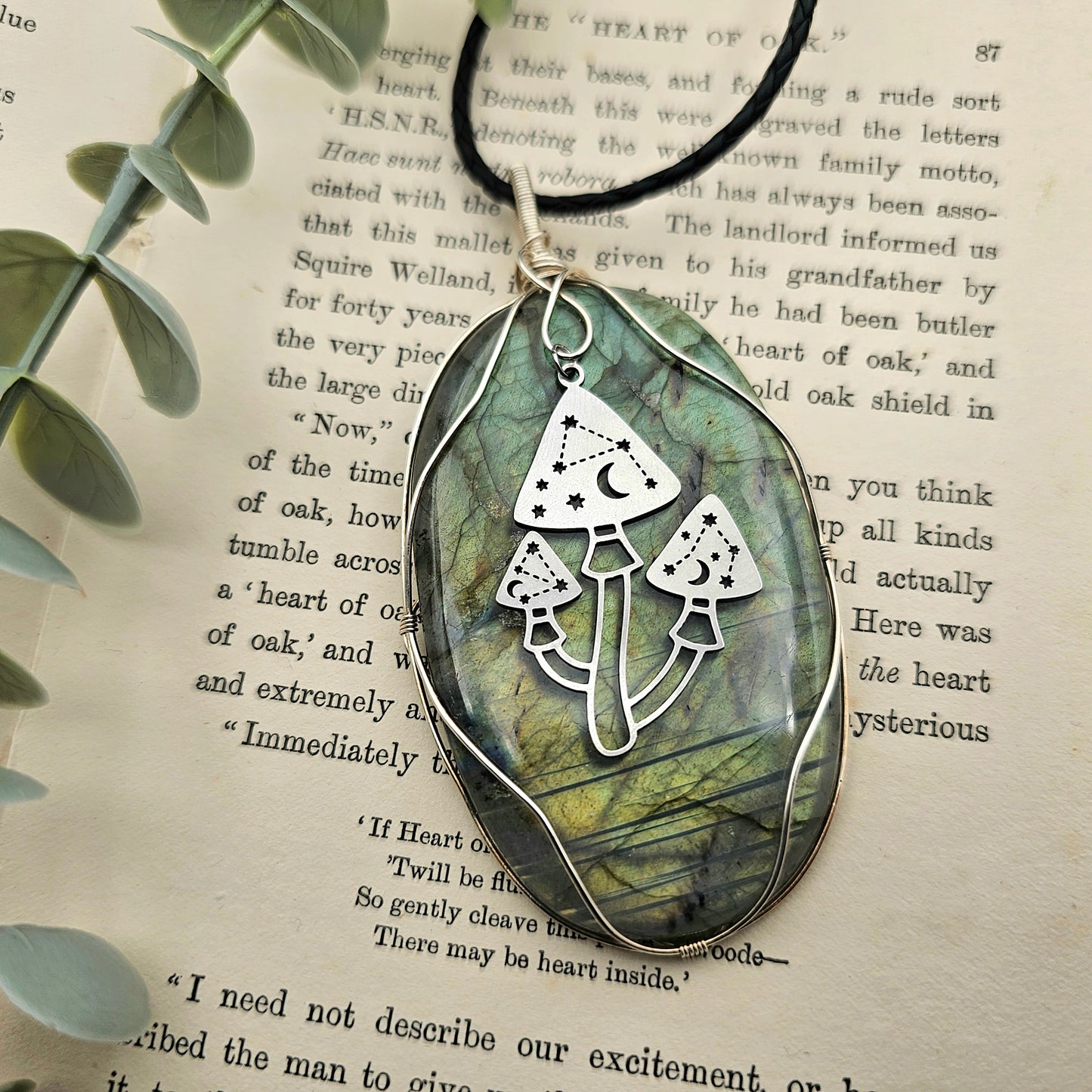 Labradorite & Mushroom Pendant | 925 Sterling Silver | Gemstone Necklace