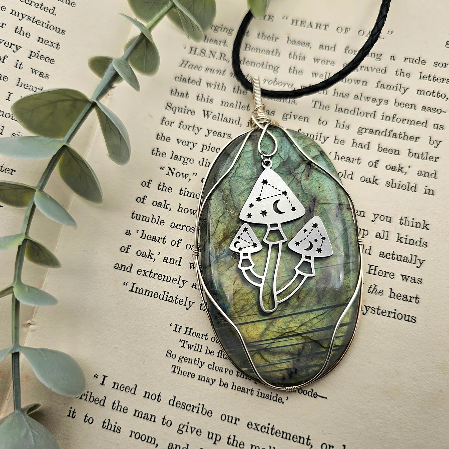 Labradorite & Mushroom Pendant | 925 Sterling Silver | Gemstone Necklace