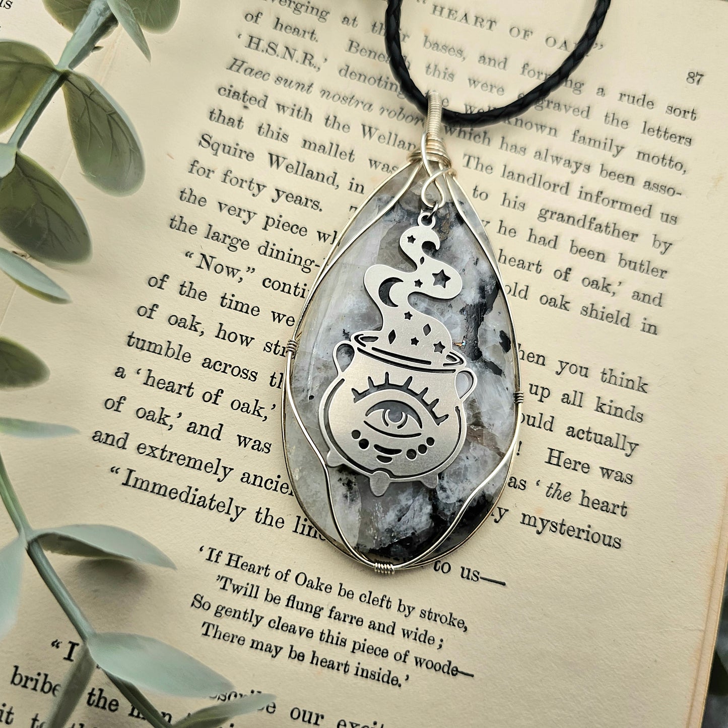 Regenbogenmondstein & Zauberkessel Anhänger | 925er Silber/ Edelstahl | Edelstein Halskette