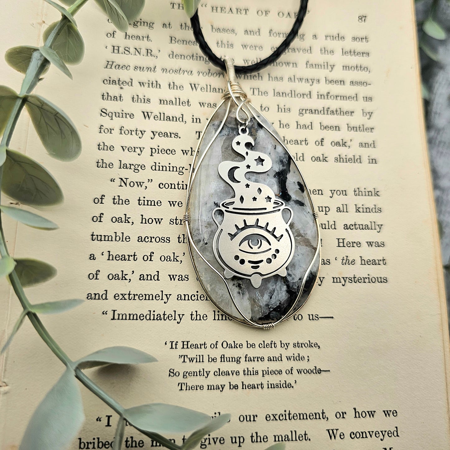 Regenbogenmondstein & Zauberkessel Anhänger | 925er Silber/ Edelstahl | Edelstein Halskette