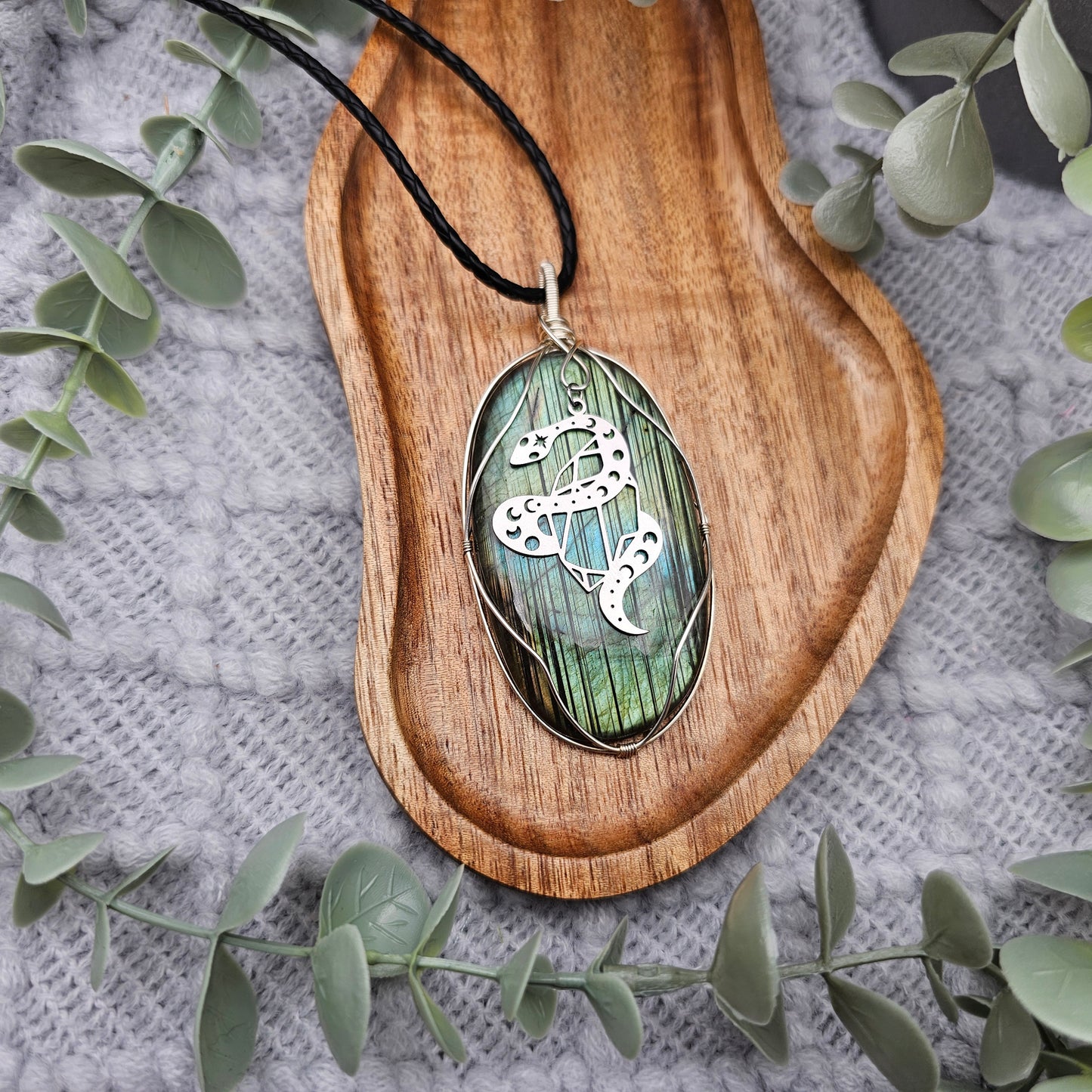 Labradorit & Schlange Anhänger | 925er Silber | Edelstein Halskette