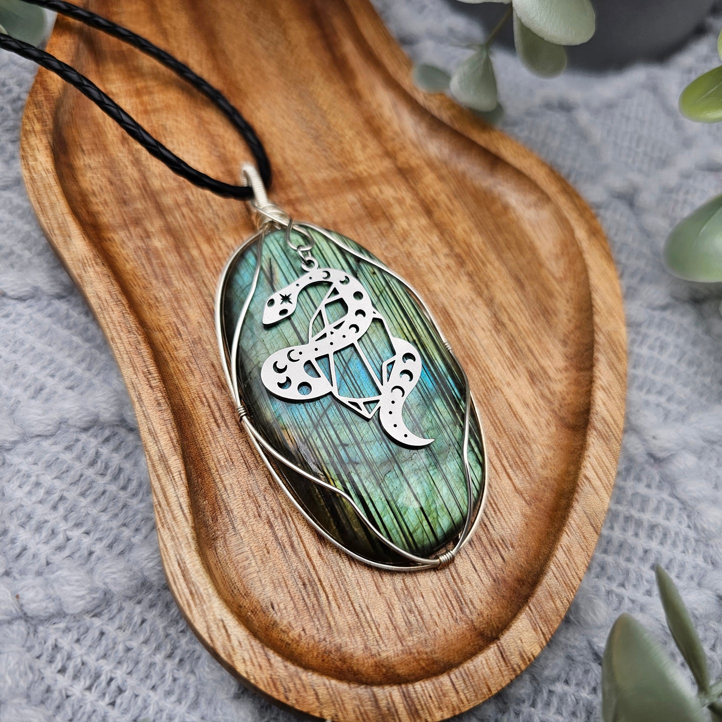 Labradorit & Schlange Anhänger | 925er Silber | Edelstein Halskette