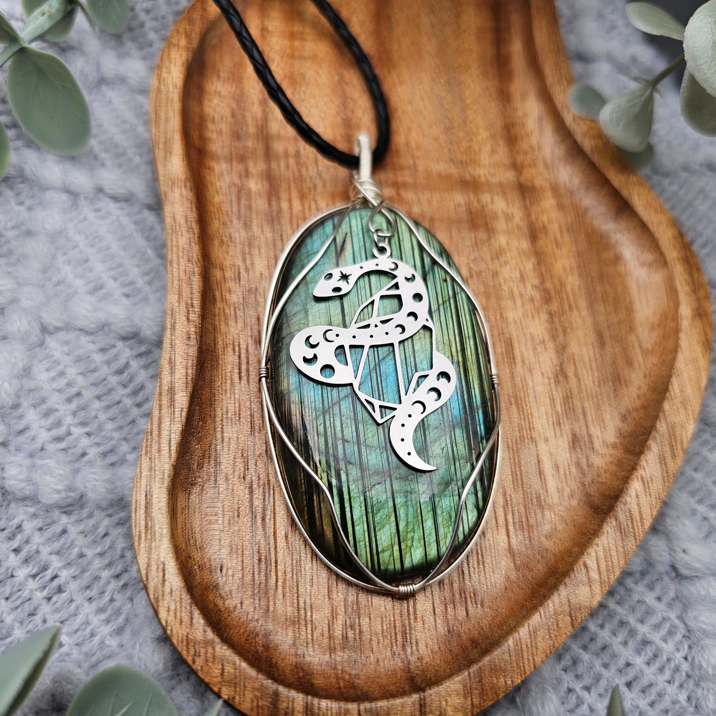 Labradorit & Schlange Anhänger | 925er Silber | Edelstein Halskette