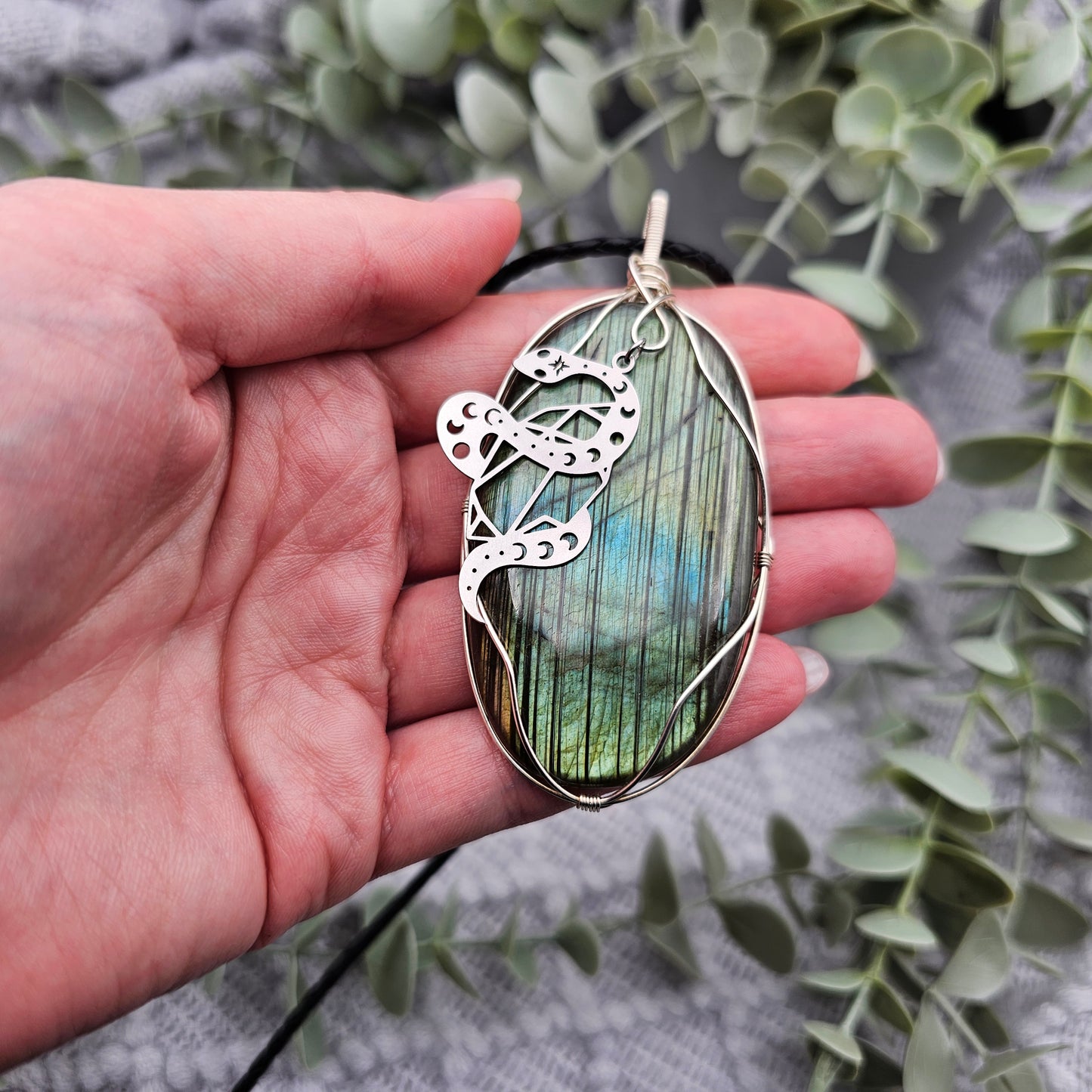 Labradorit & Schlange Anhänger | 925er Silber | Edelstein Halskette