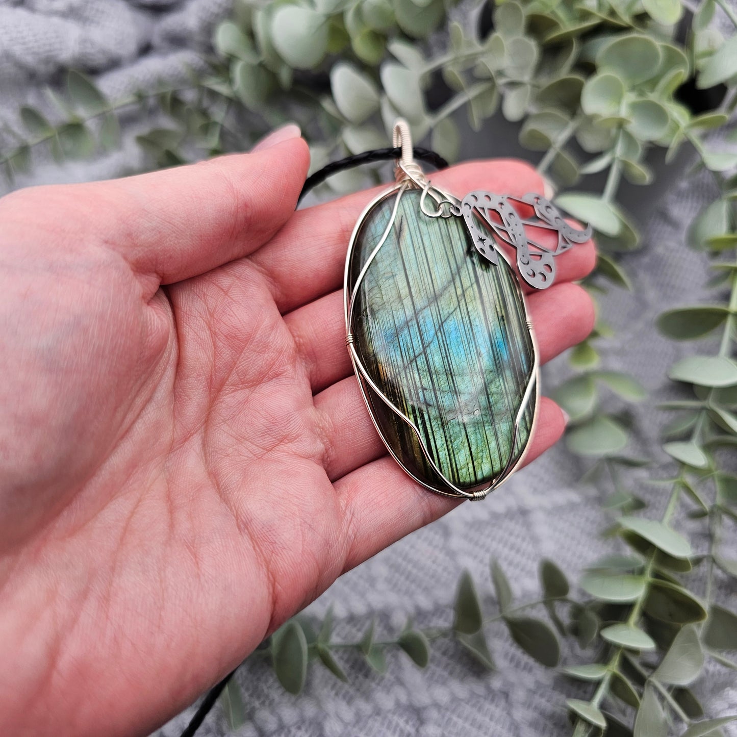 Labradorit & Schlange Anhänger | 925er Silber | Edelstein Halskette