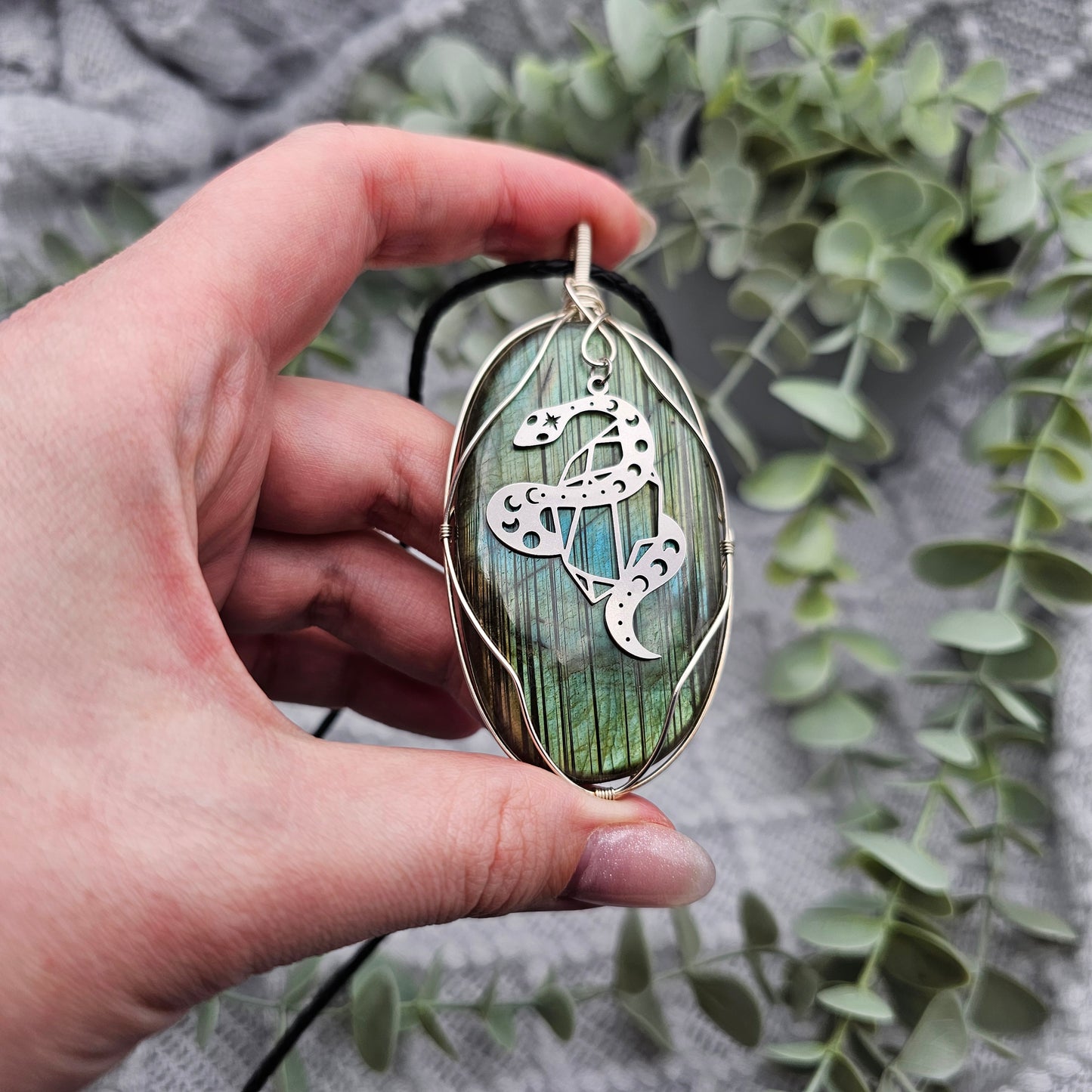 Labradorit & Schlange Anhänger | 925er Silber | Edelstein Halskette