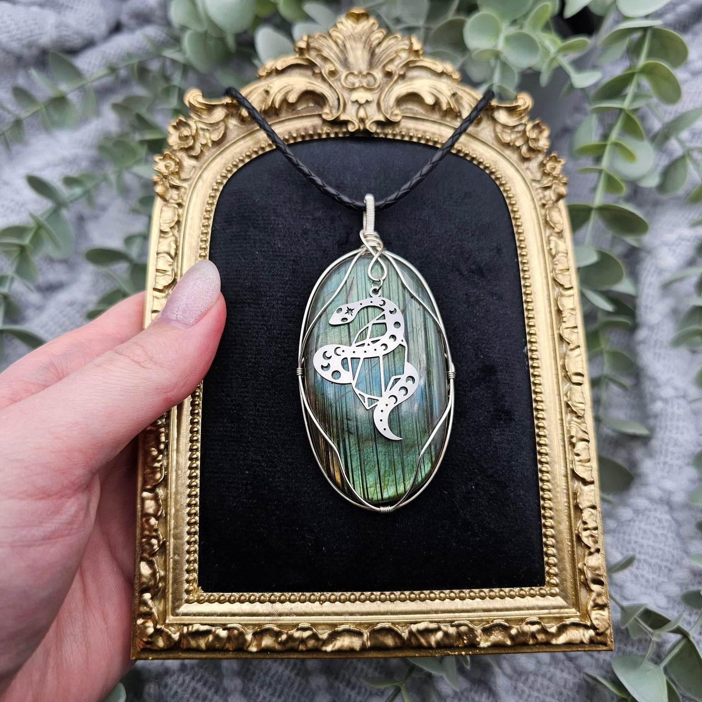 Labradorit & Schlange Anhänger | 925er Silber | Edelstein Halskette