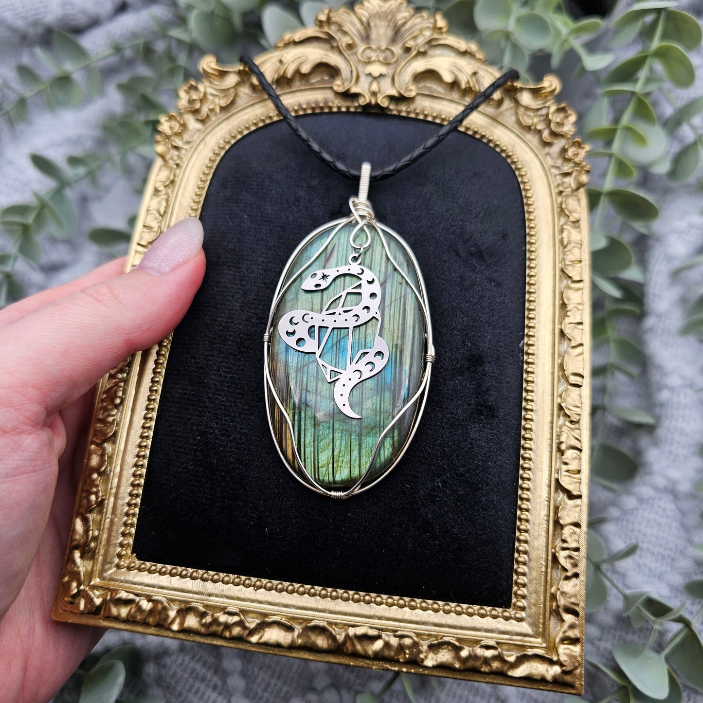 Labradorit & Schlange Anhänger | 925er Silber | Edelstein Halskette