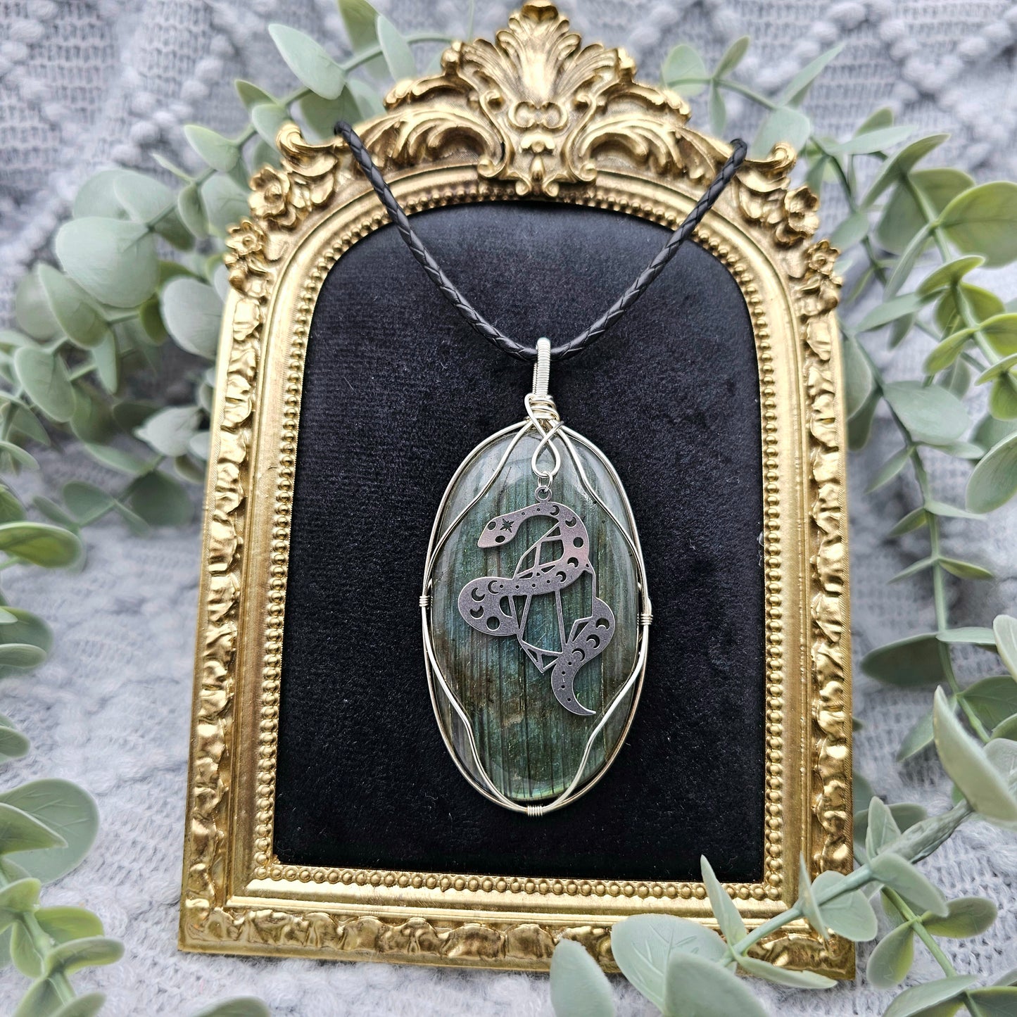 Labradorit & Schlange Anhänger | 925er Silber | Edelstein Halskette