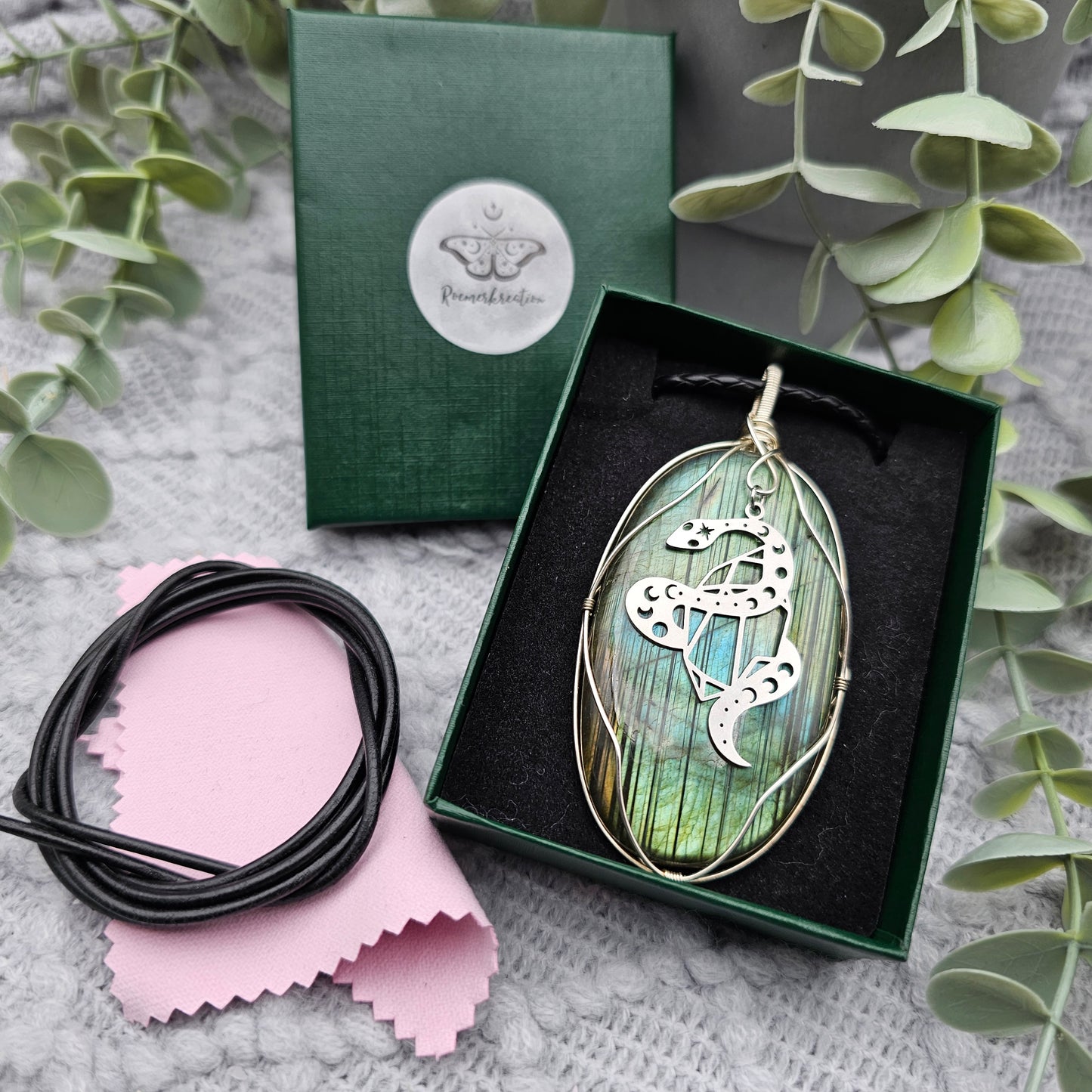 Labradorit & Schlange Anhänger | 925er Silber | Edelstein Halskette