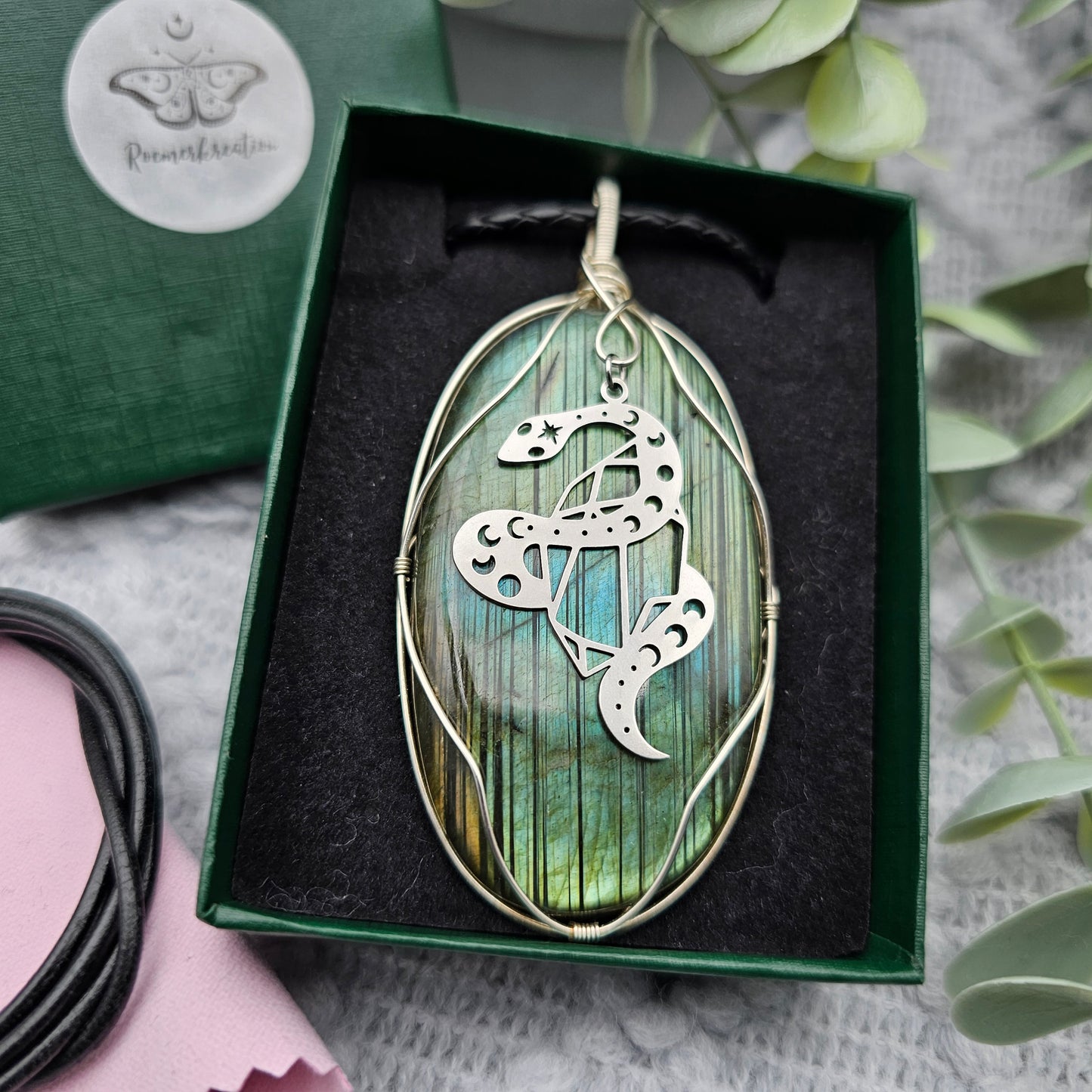 Labradorit & Schlange Anhänger | 925er Silber | Edelstein Halskette