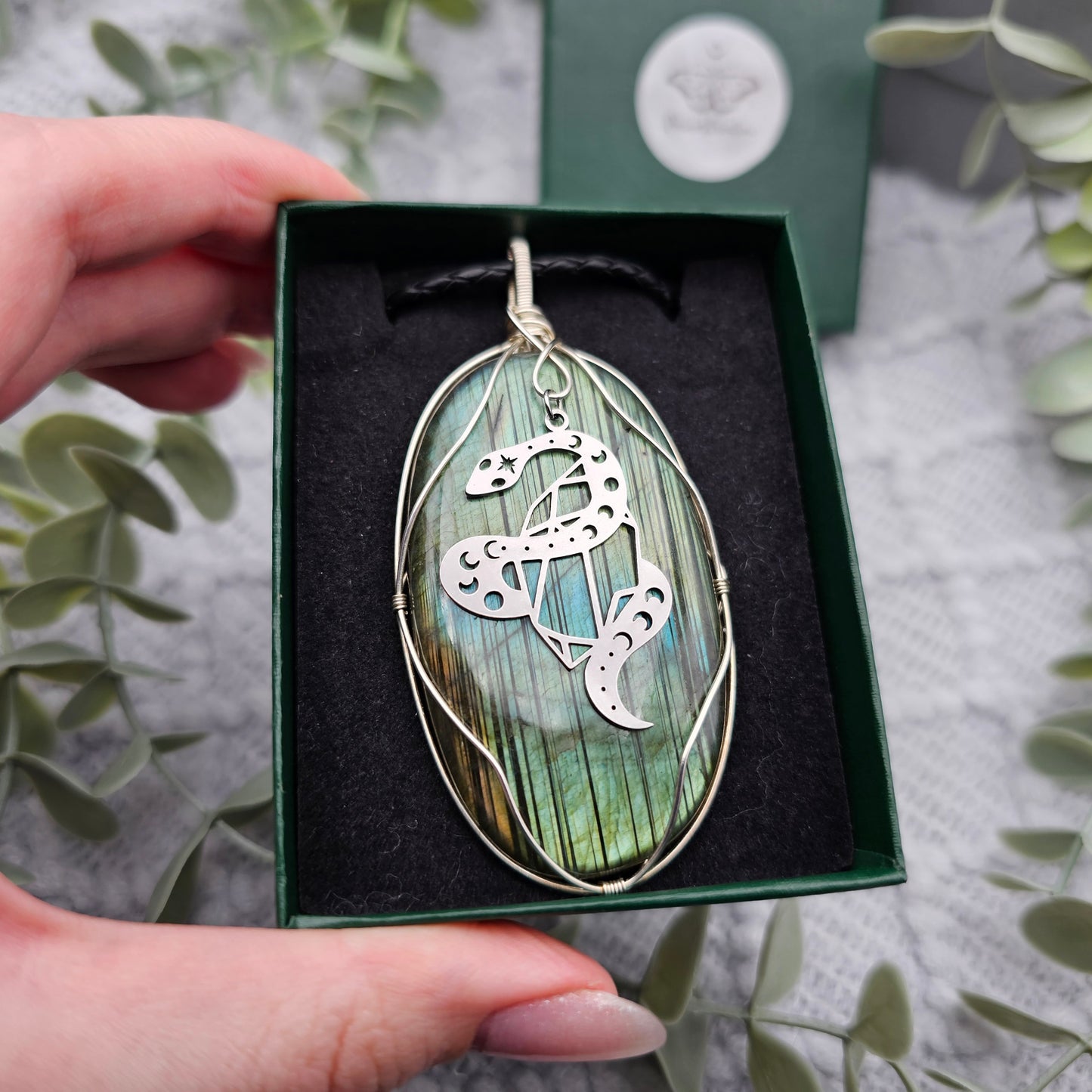 Labradorit & Schlange Anhänger | 925er Silber | Edelstein Halskette