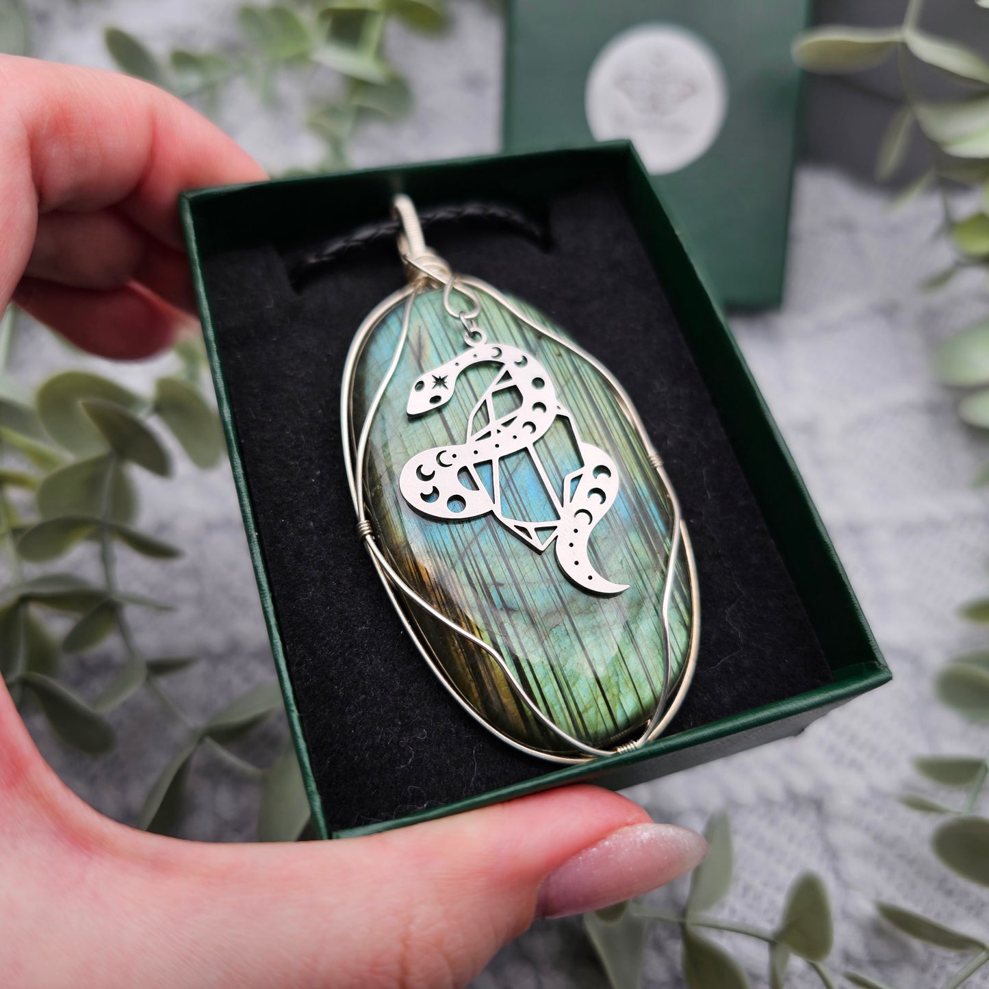 Labradorit & Schlange Anhänger | 925er Silber | Edelstein Halskette