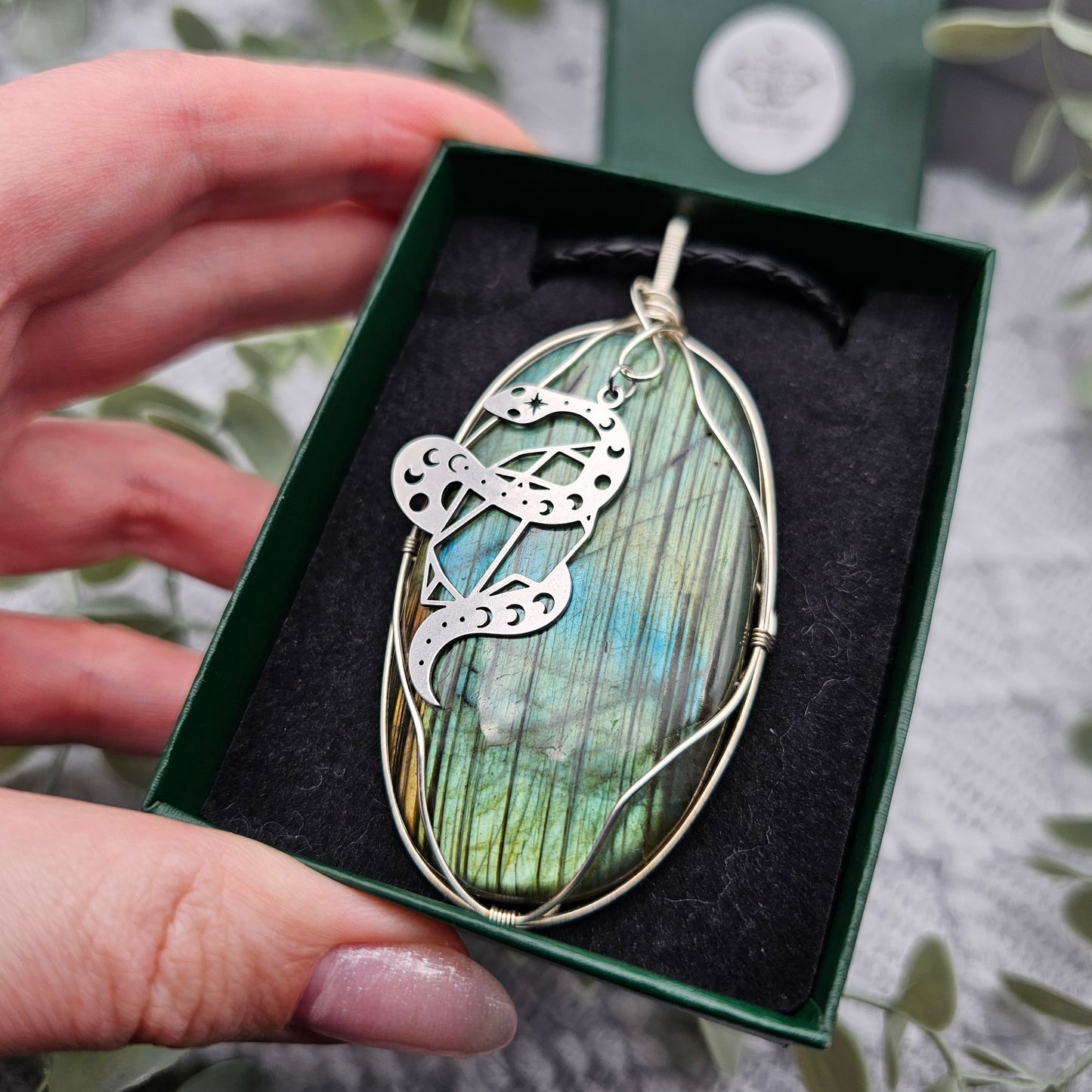 Labradorit & Schlange Anhänger | 925er Silber | Edelstein Halskette