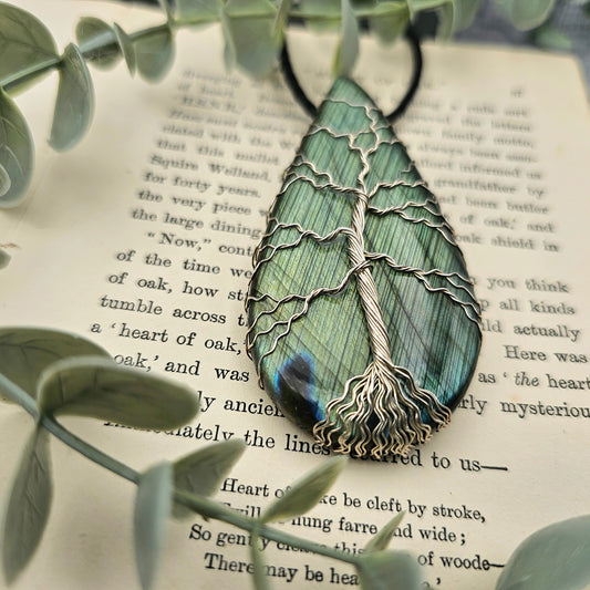 Labradorit Lebensbaum Anhänger | 925er Silber | Edelstein Halskette