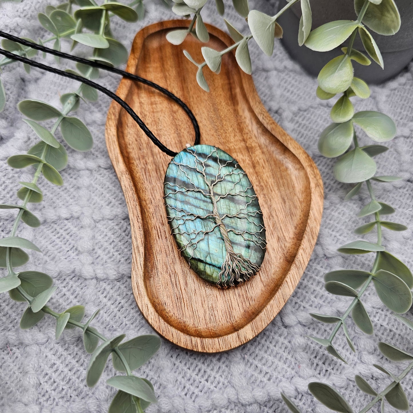 Labradorit Lebensbaum Anhänger | 925er Silber | Edelstein Halskette