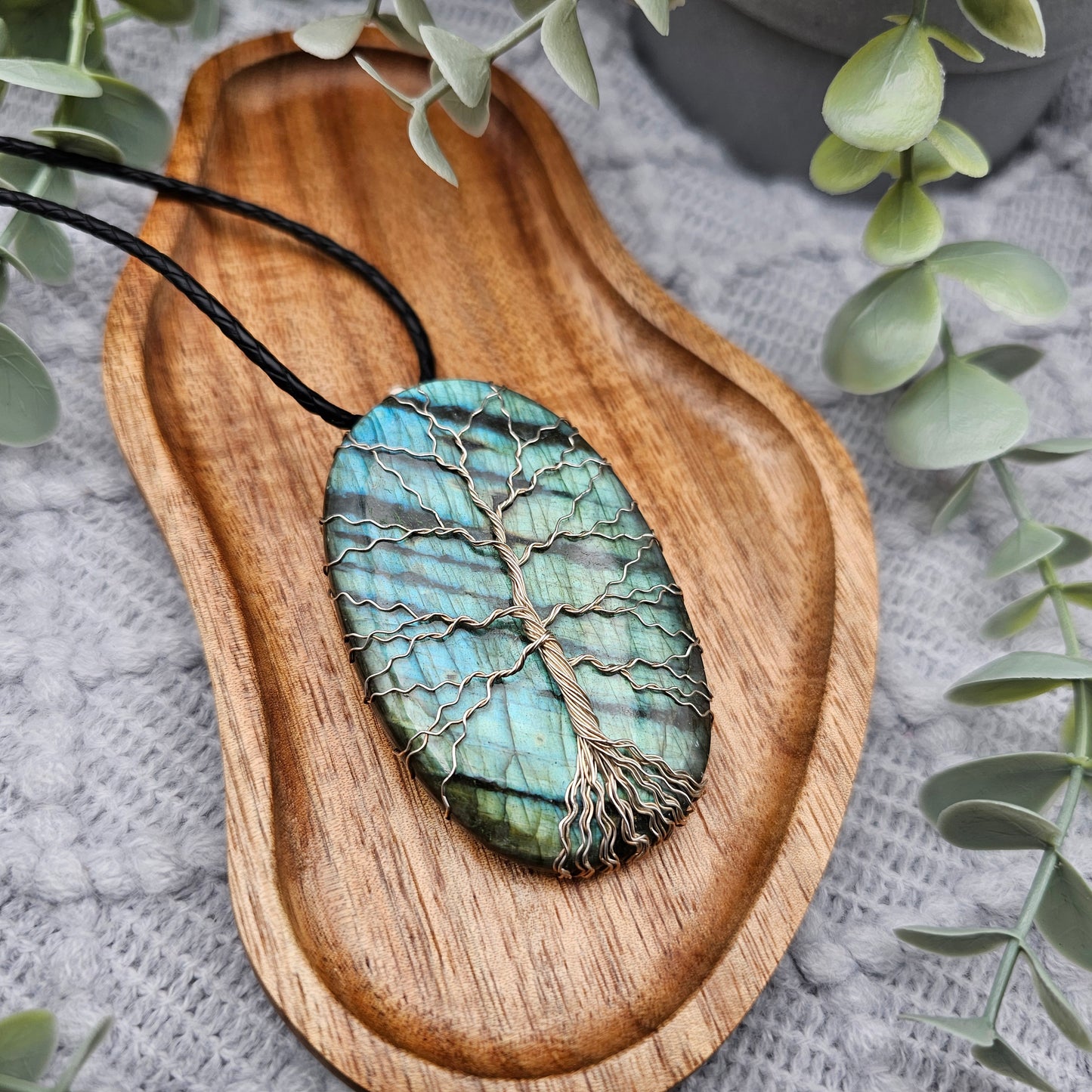 Labradorit Lebensbaum Anhänger | 925er Silber | Edelstein Halskette