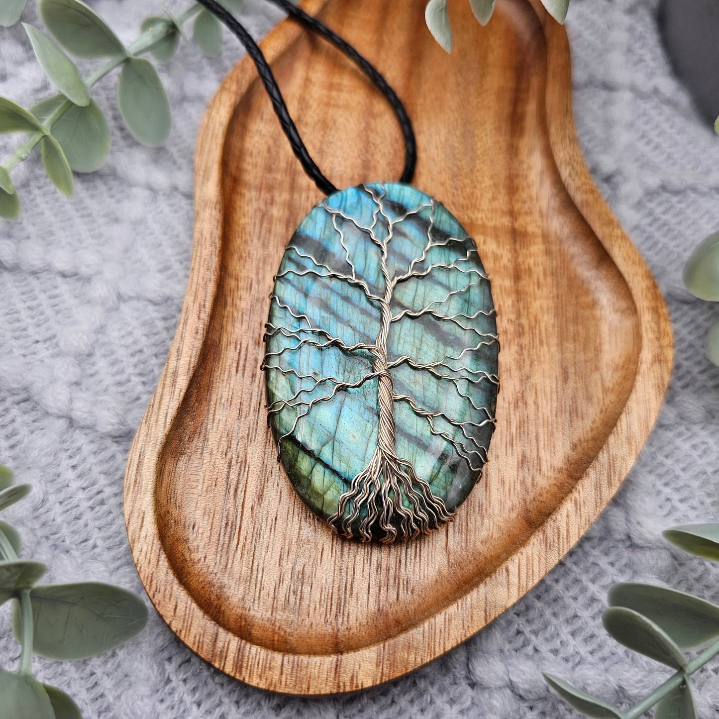 Labradorit Lebensbaum Anhänger | 925er Silber | Edelstein Halskette