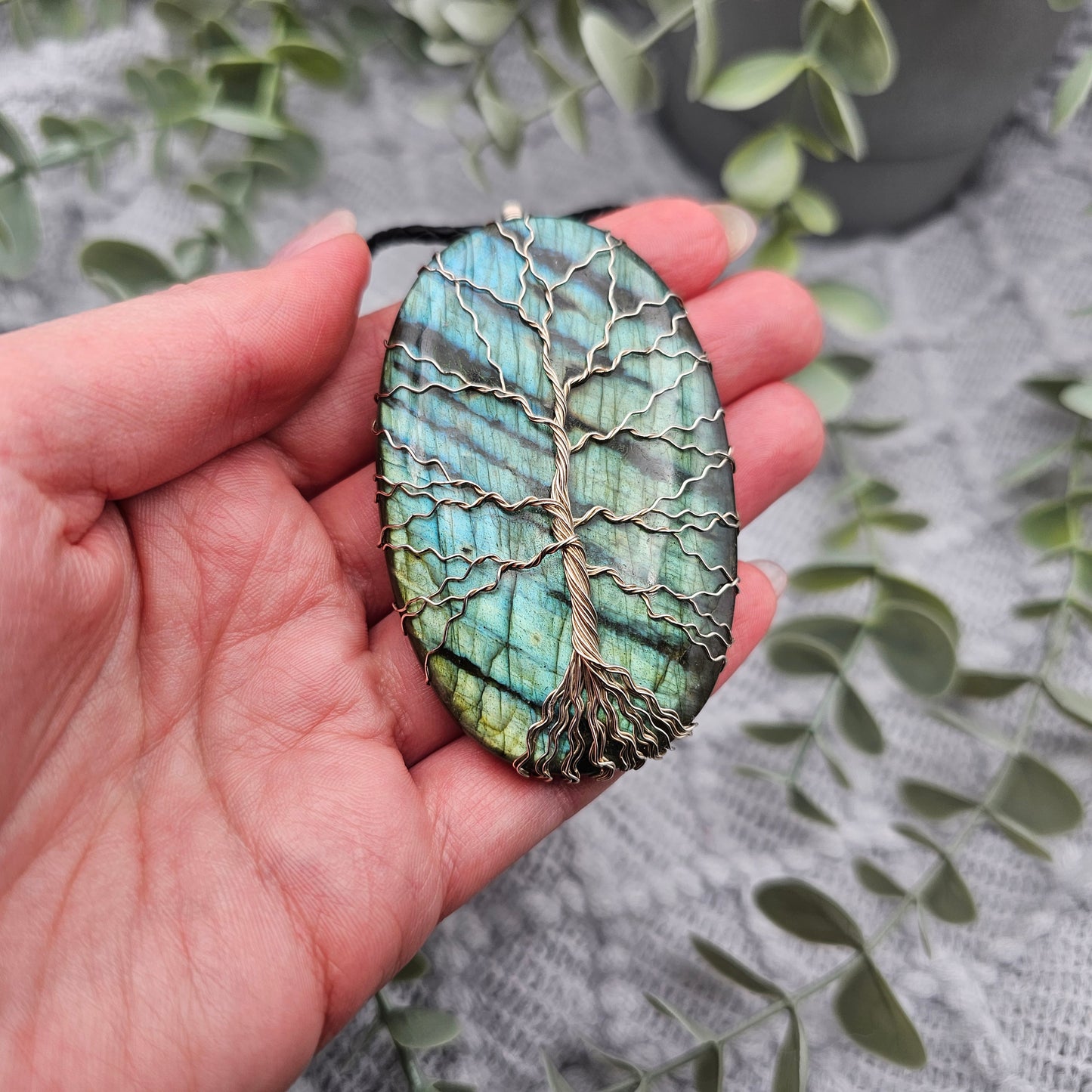 Labradorit Lebensbaum Anhänger | 925er Silber | Edelstein Halskette