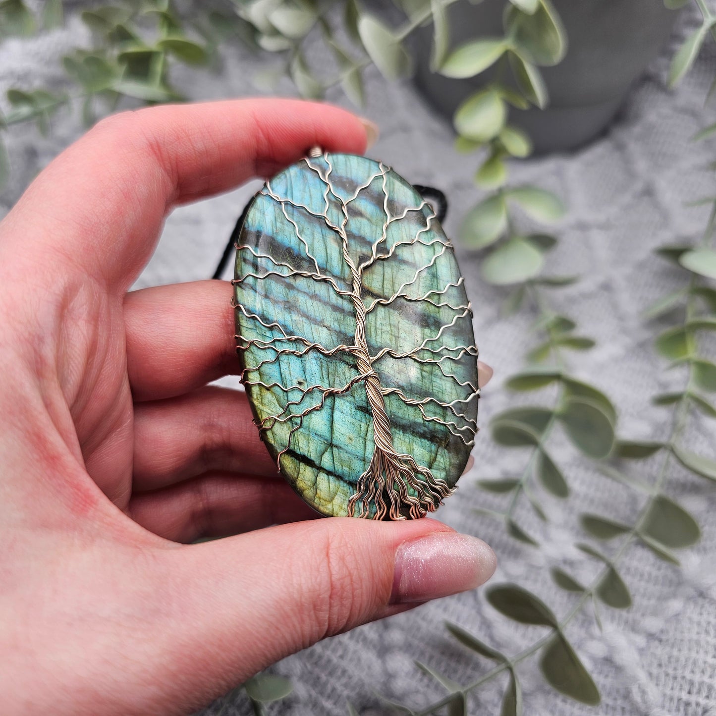 Labradorit Lebensbaum Anhänger | 925er Silber | Edelstein Halskette