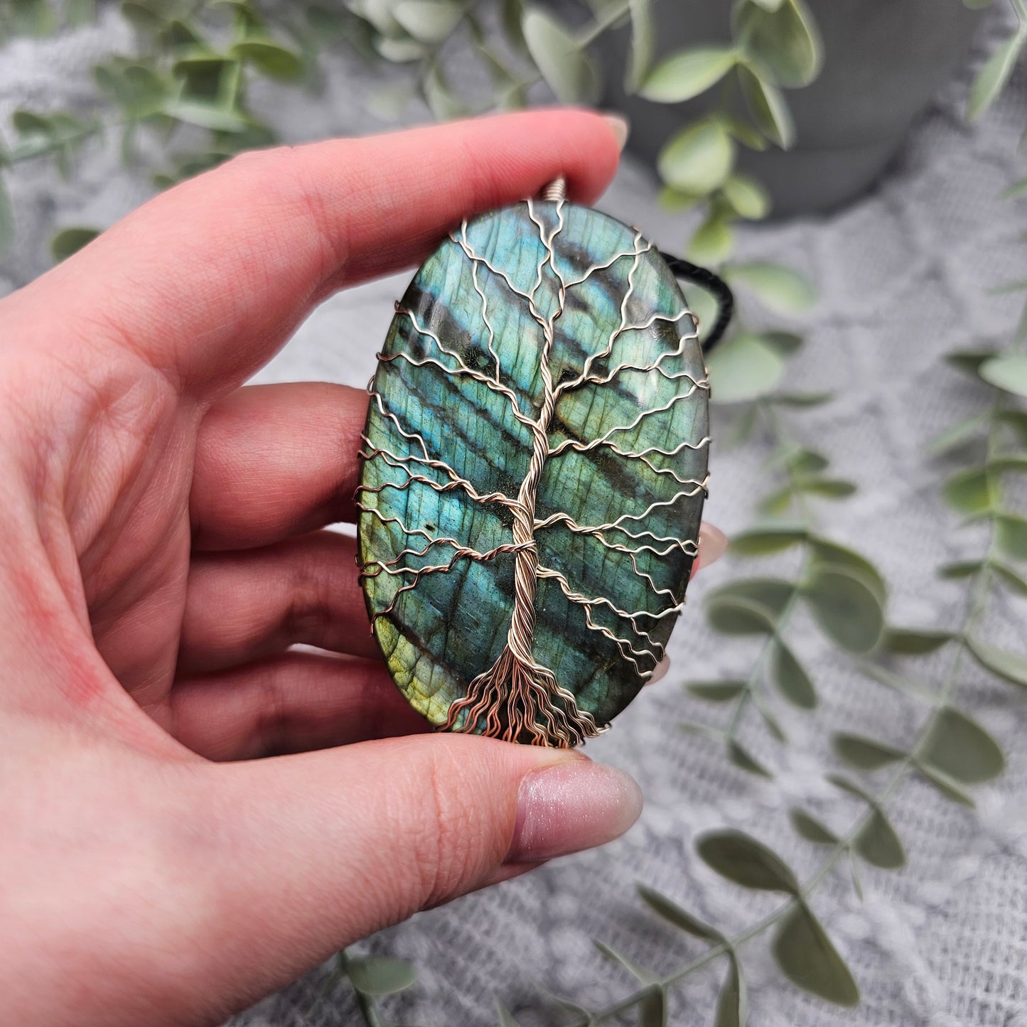 Labradorit Lebensbaum Anhänger | 925er Silber | Edelstein Halskette