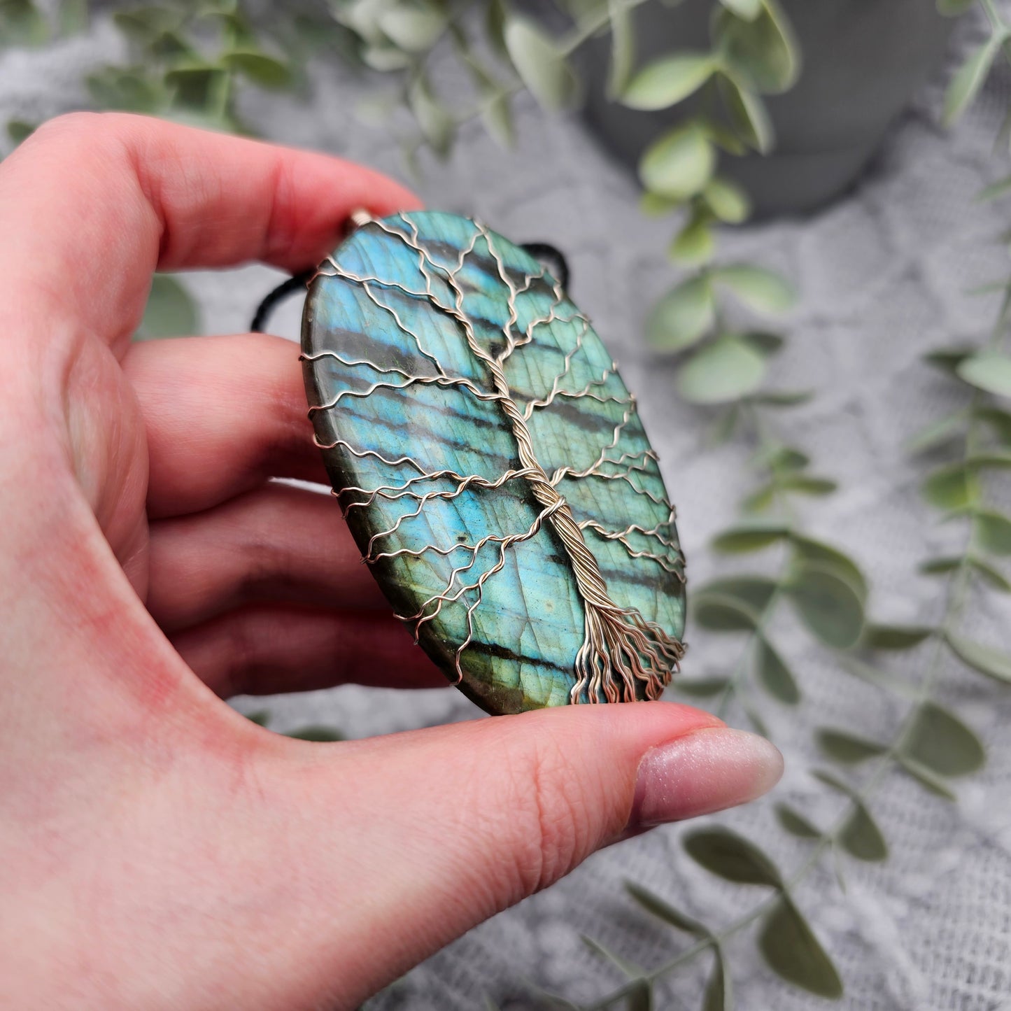 Labradorit Lebensbaum Anhänger | 925er Silber | Edelstein Halskette