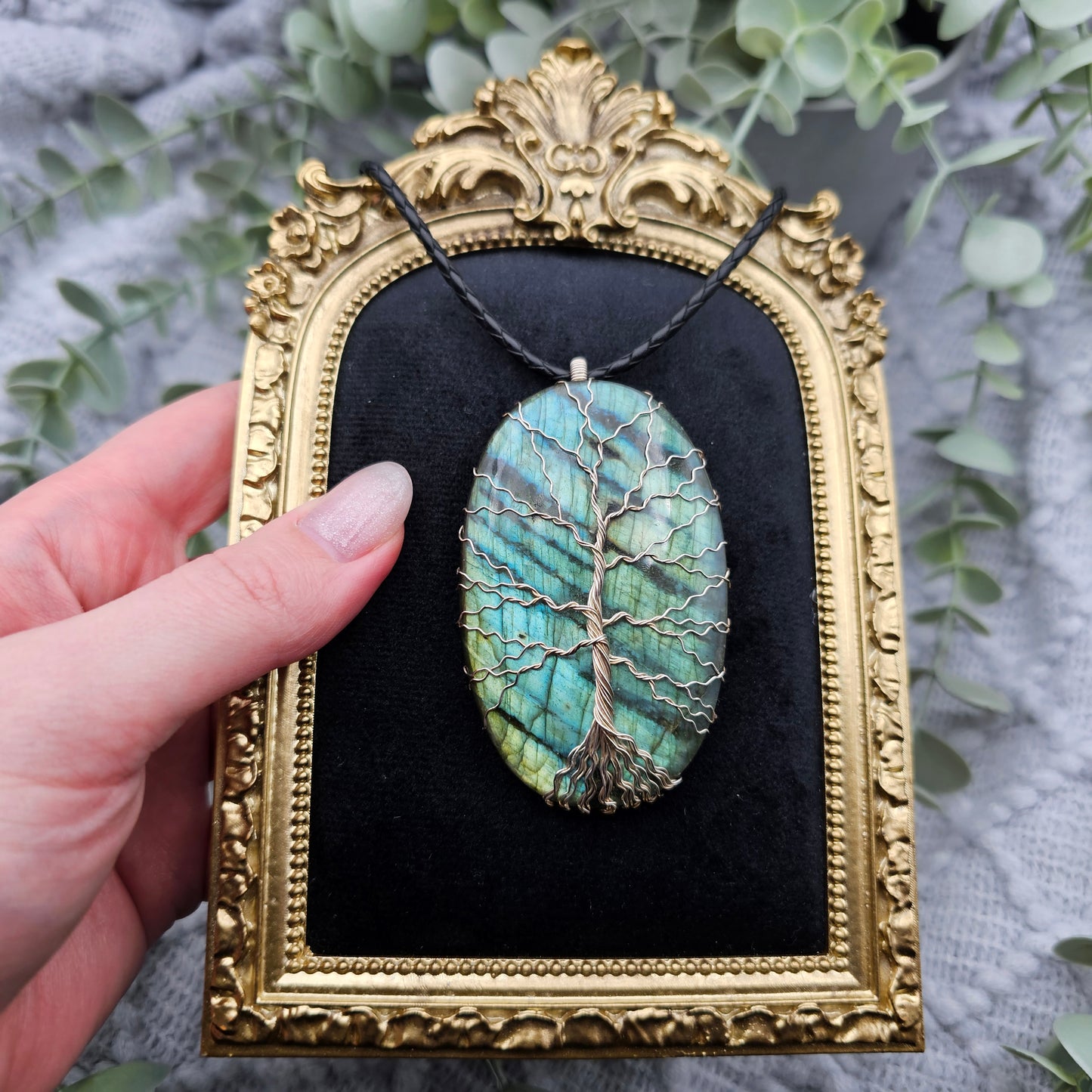 Labradorit Lebensbaum Anhänger | 925er Silber | Edelstein Halskette