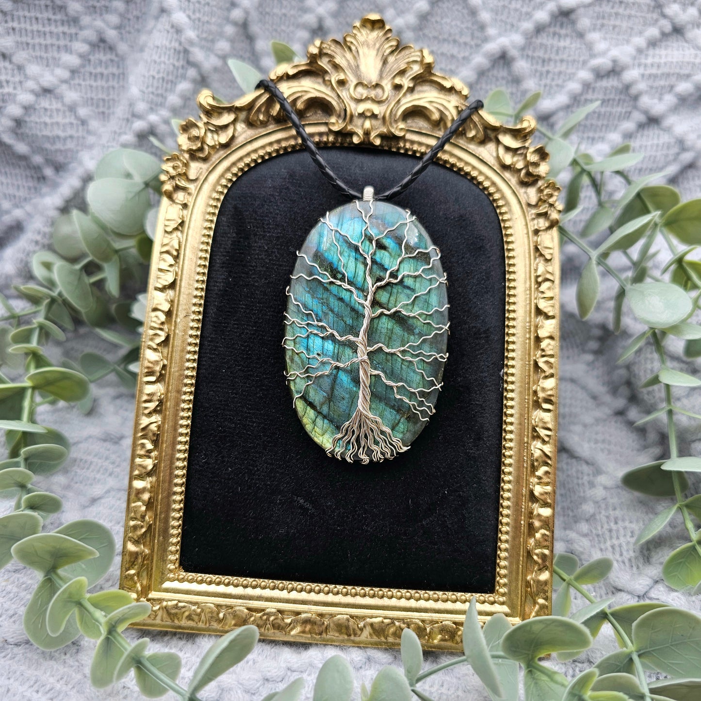 Labradorit Lebensbaum Anhänger | 925er Silber | Edelstein Halskette