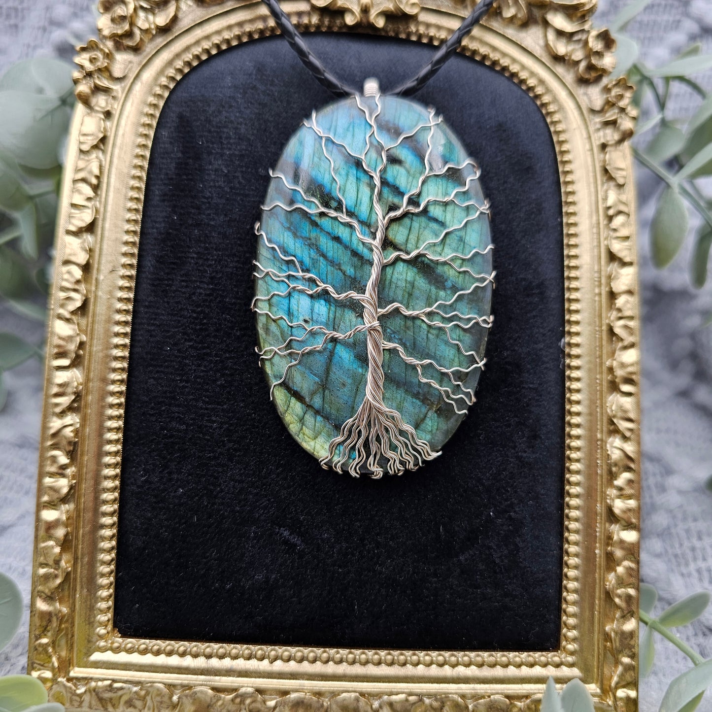 Labradorit Lebensbaum Anhänger | 925er Silber | Edelstein Halskette