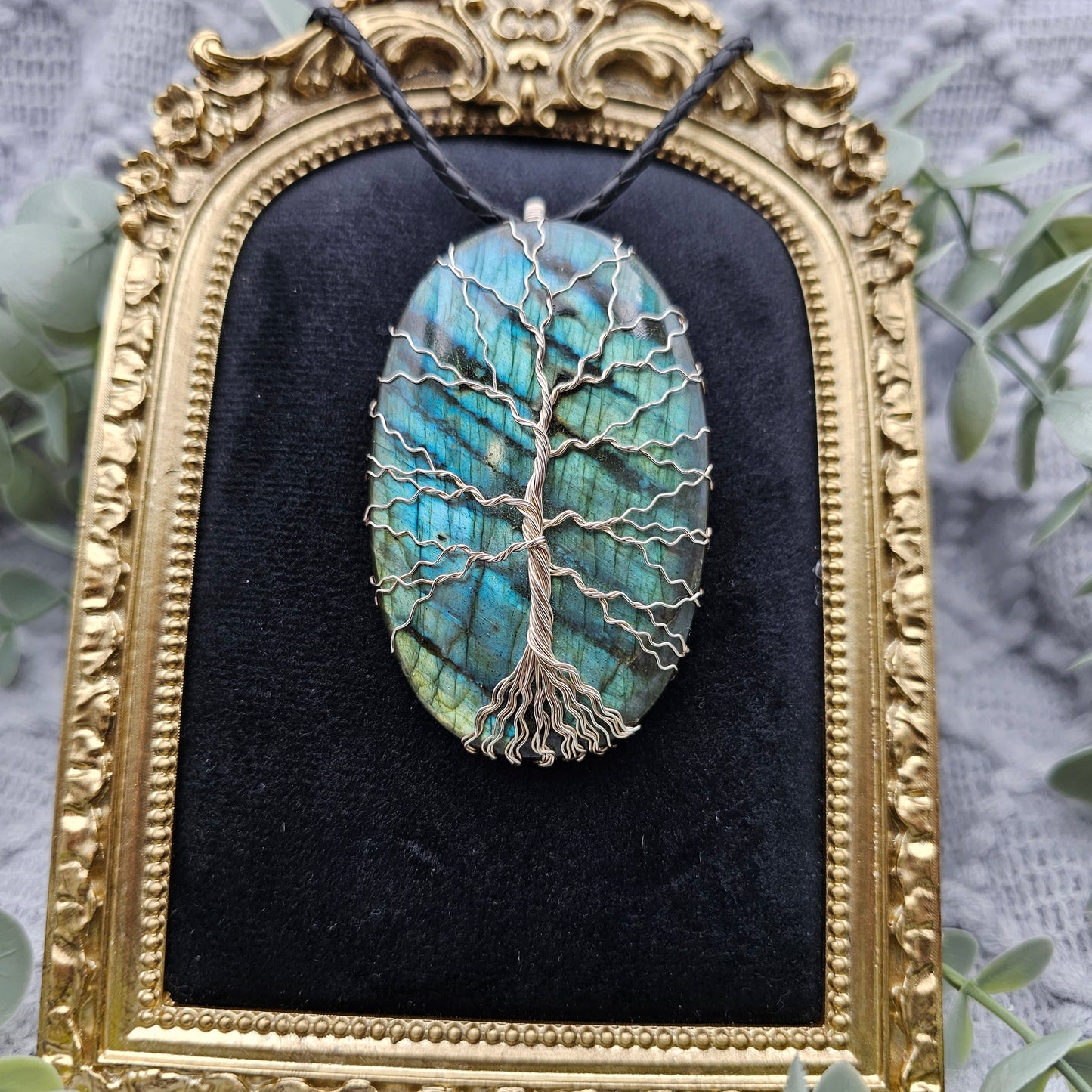 Labradorit Lebensbaum Anhänger | 925er Silber | Edelstein Halskette