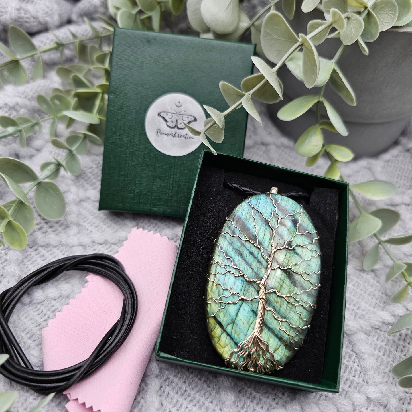 Labradorit Lebensbaum Anhänger | 925er Silber | Edelstein Halskette