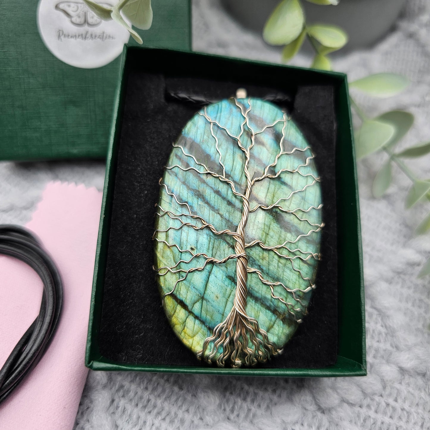 Labradorit Lebensbaum Anhänger | 925er Silber | Edelstein Halskette