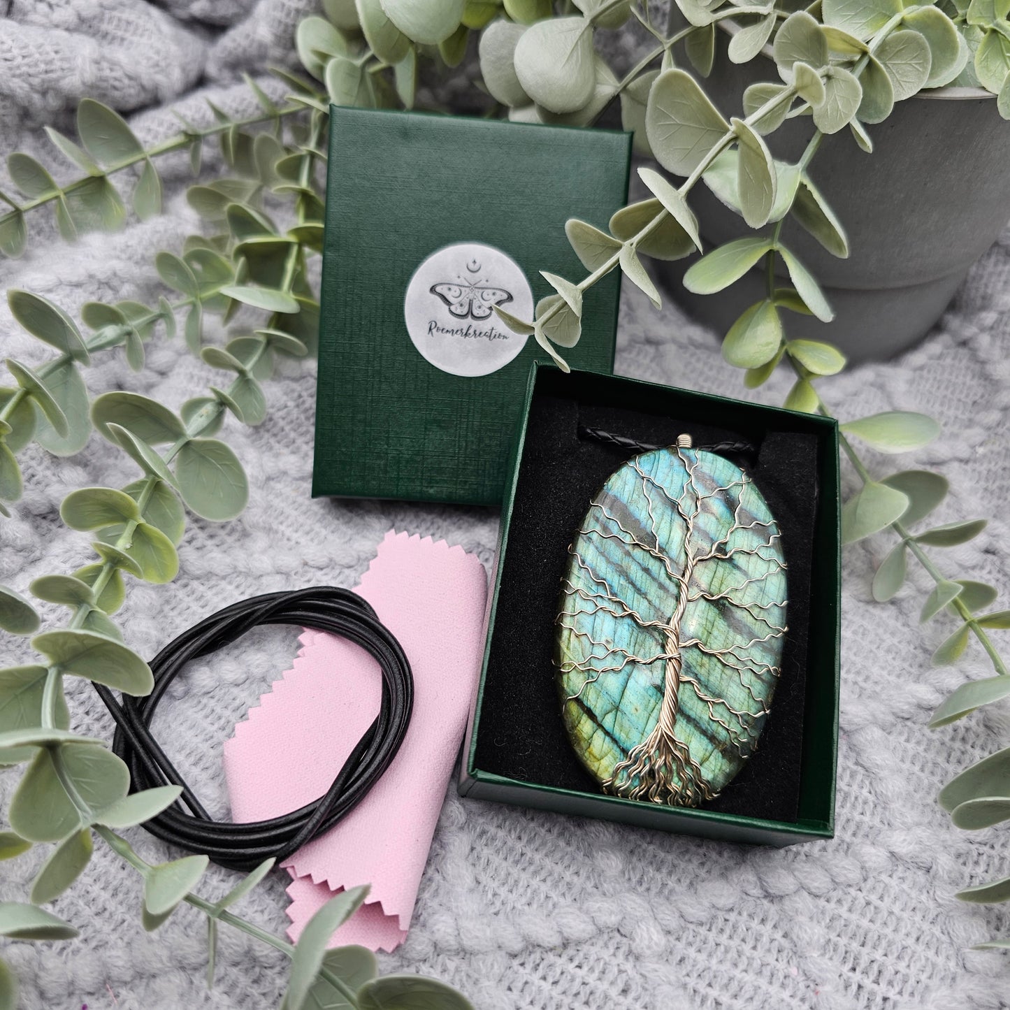 Labradorit Lebensbaum Anhänger | 925er Silber | Edelstein Halskette