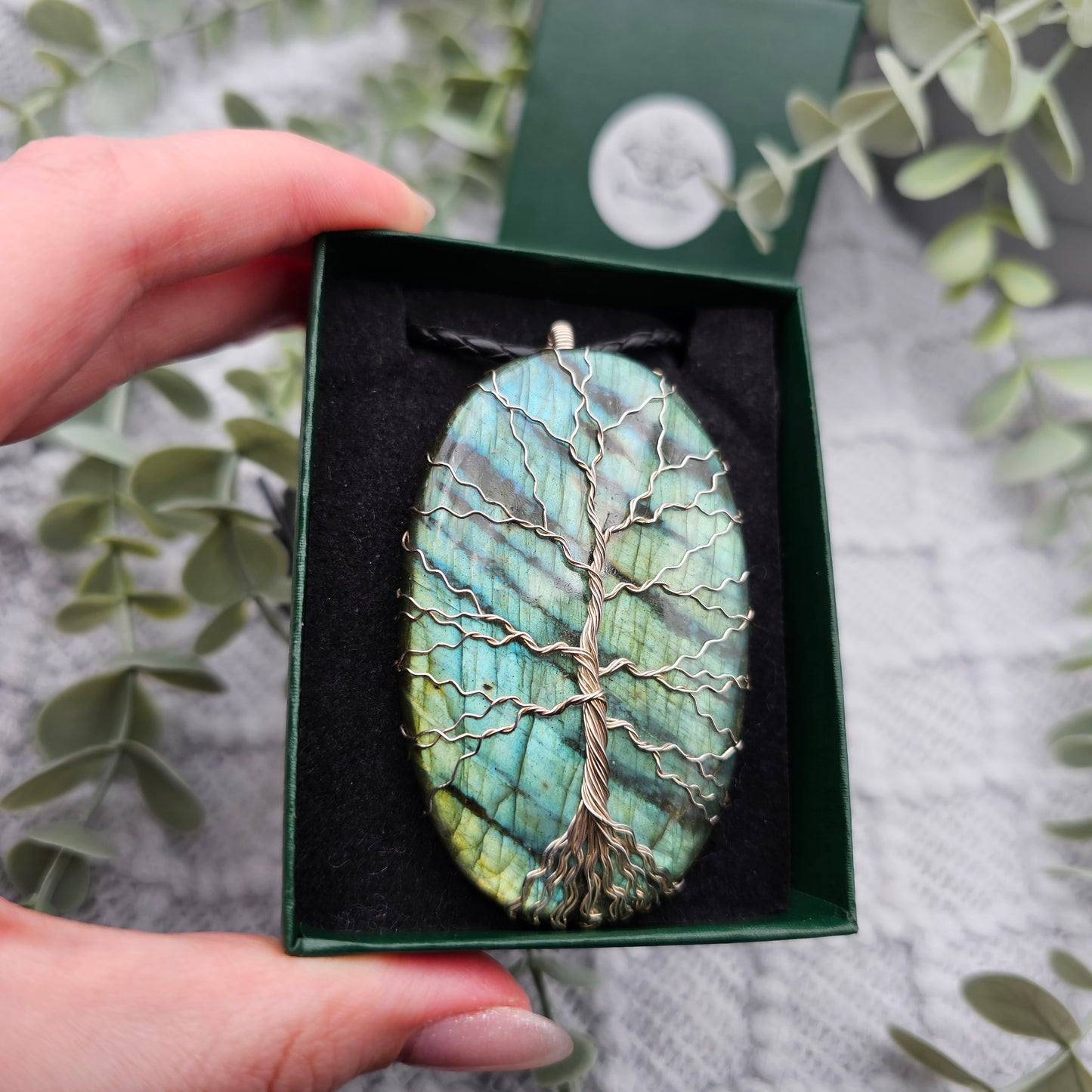 Labradorit Lebensbaum Anhänger | 925er Silber | Edelstein Halskette