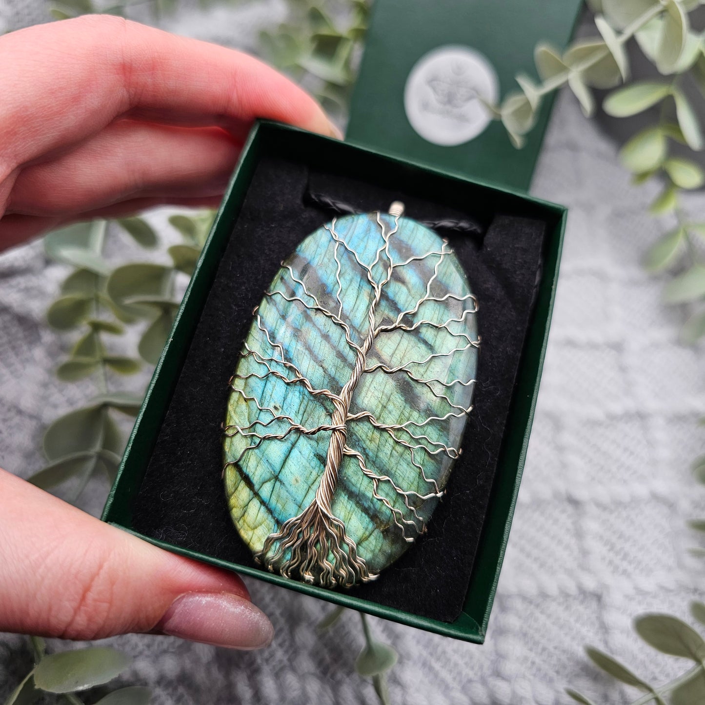 Labradorit Lebensbaum Anhänger | 925er Silber | Edelstein Halskette