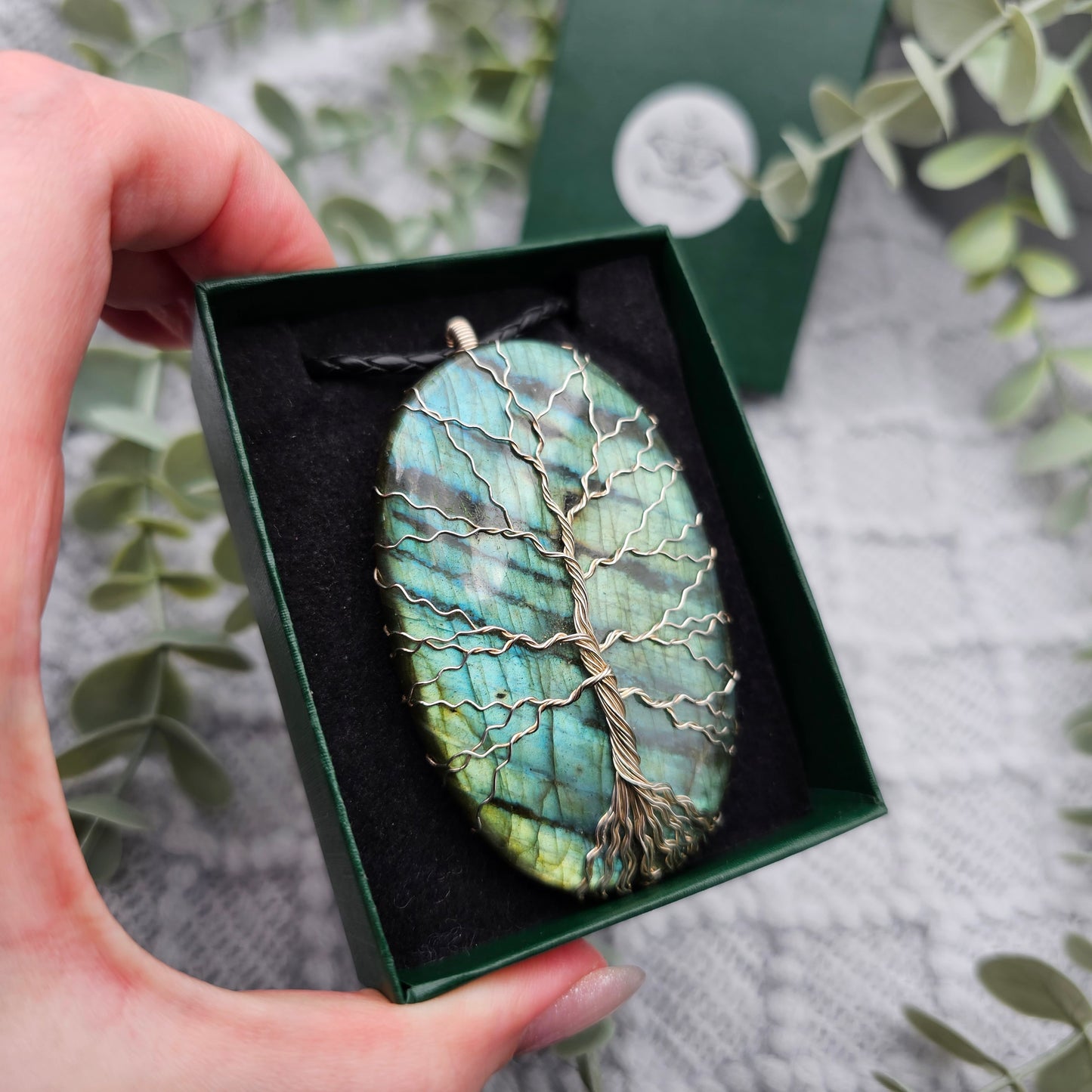 Labradorit Lebensbaum Anhänger | 925er Silber | Edelstein Halskette