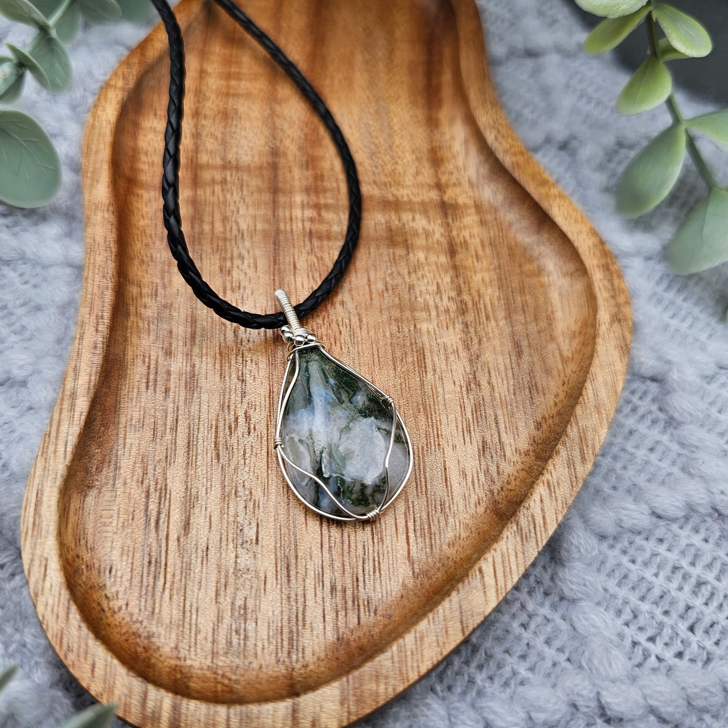 Moosachat Anhänger | 925er Silber | Edelstein Halskette