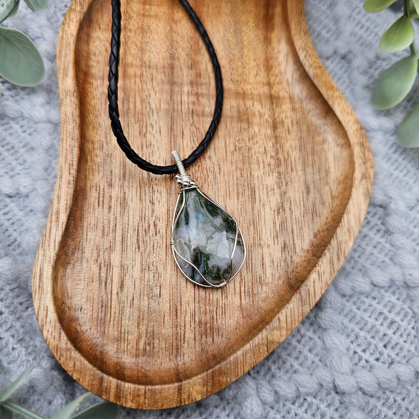 Moosachat Anhänger | 925er Silber | Edelstein Halskette