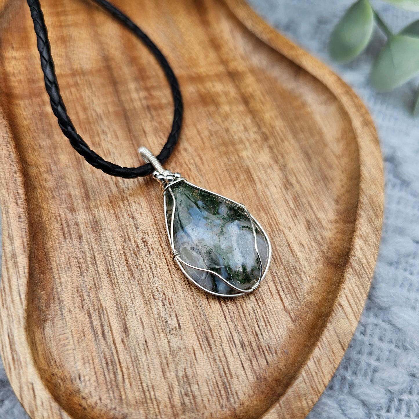 Moosachat Anhänger | 925er Silber | Edelstein Halskette