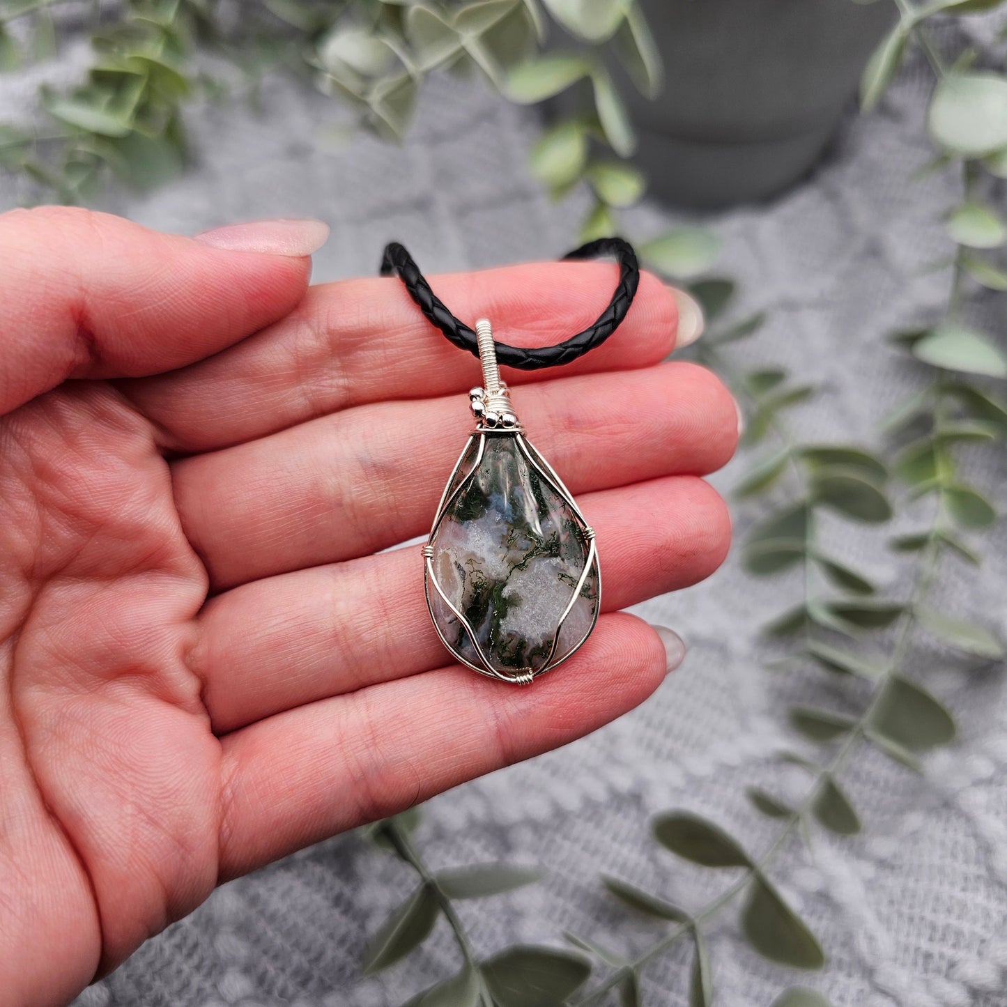 Moosachat Anhänger | 925er Silber | Edelstein Halskette