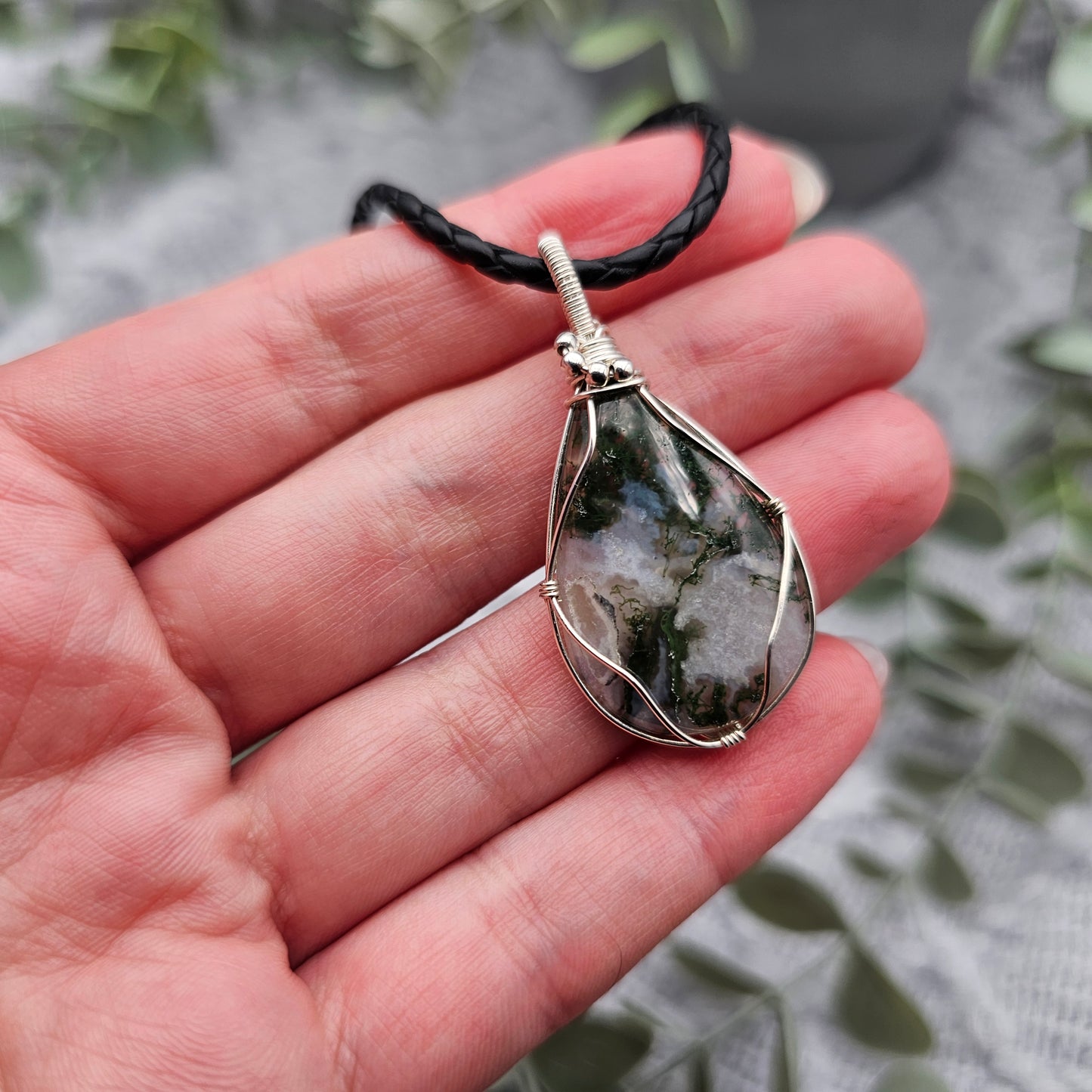 Moosachat Anhänger | 925er Silber | Edelstein Halskette