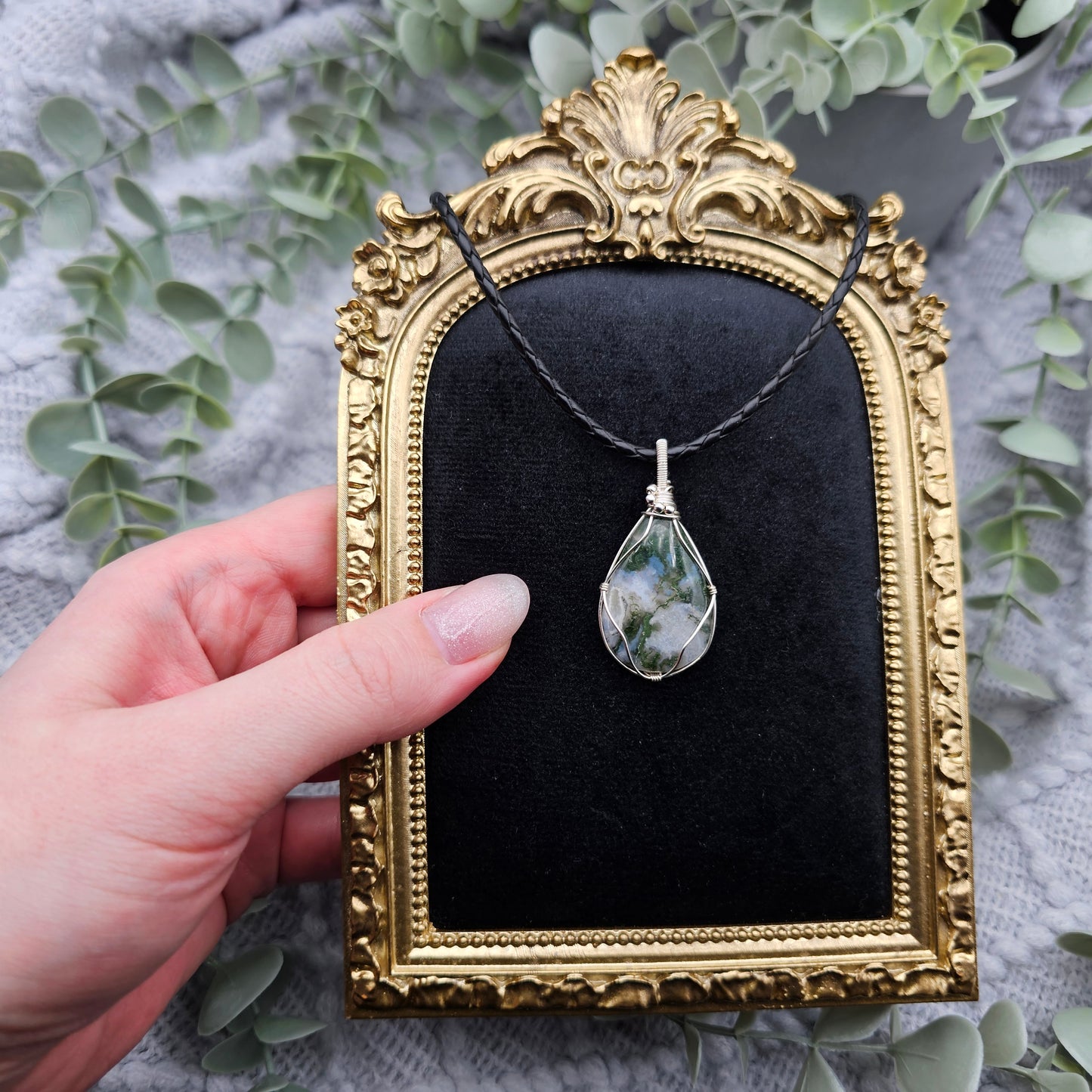 Moosachat Anhänger | 925er Silber | Edelstein Halskette