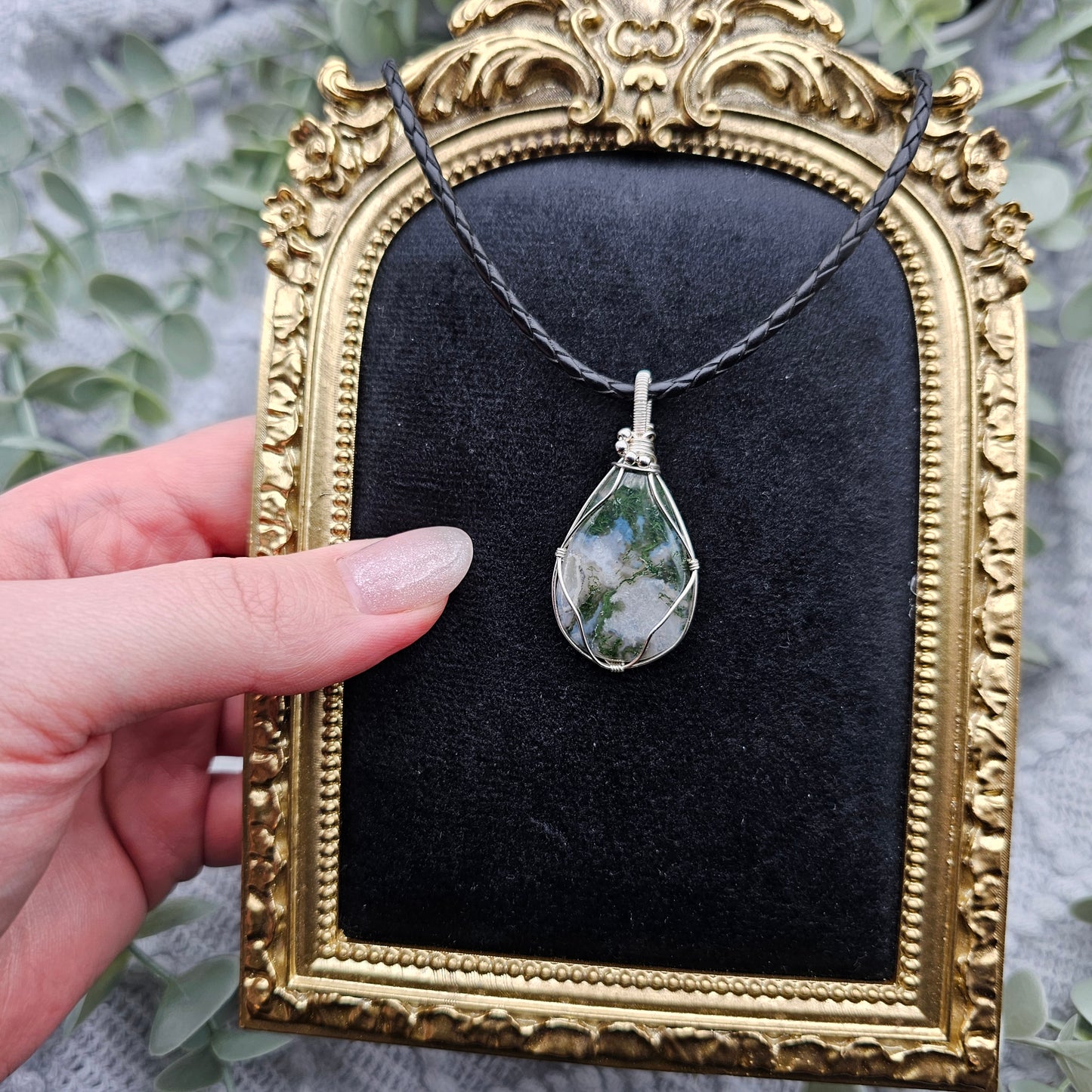 Moosachat Anhänger | 925er Silber | Edelstein Halskette