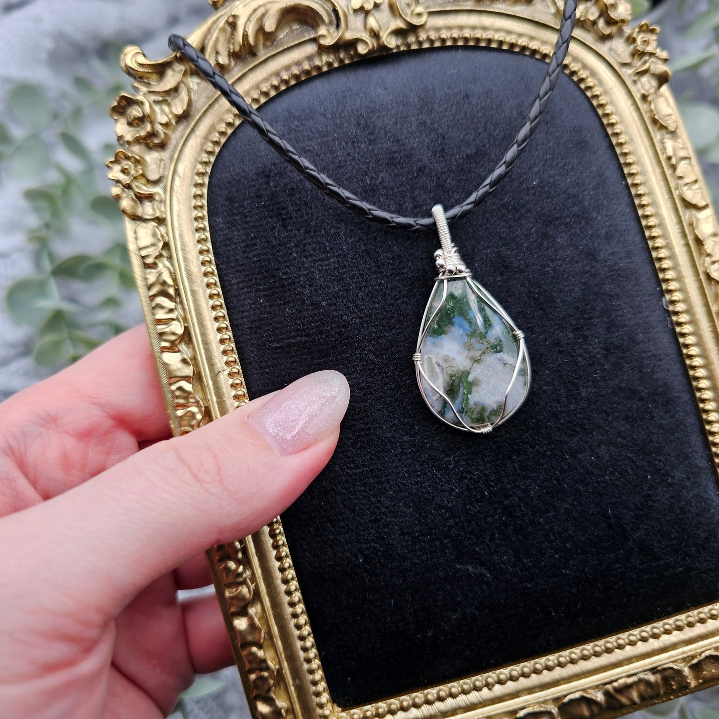 Moosachat Anhänger | 925er Silber | Edelstein Halskette