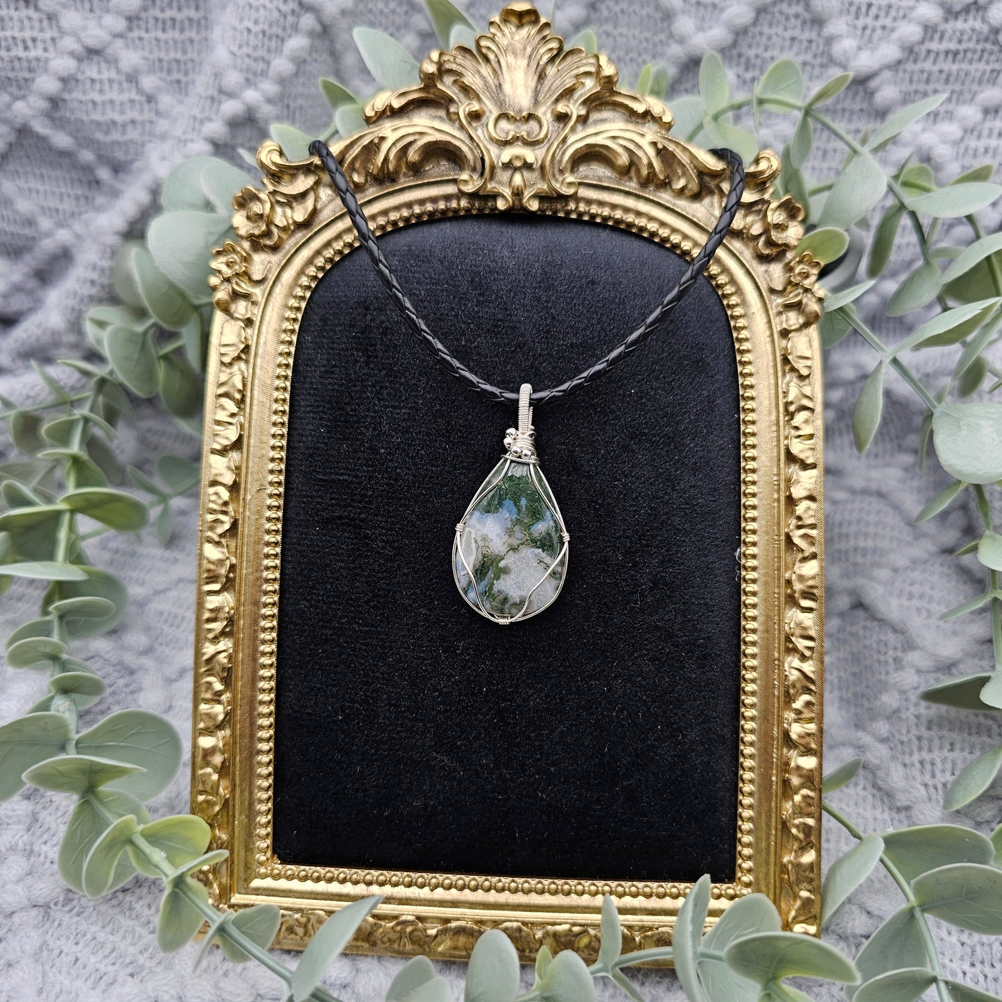 Moosachat Anhänger | 925er Silber | Edelstein Halskette